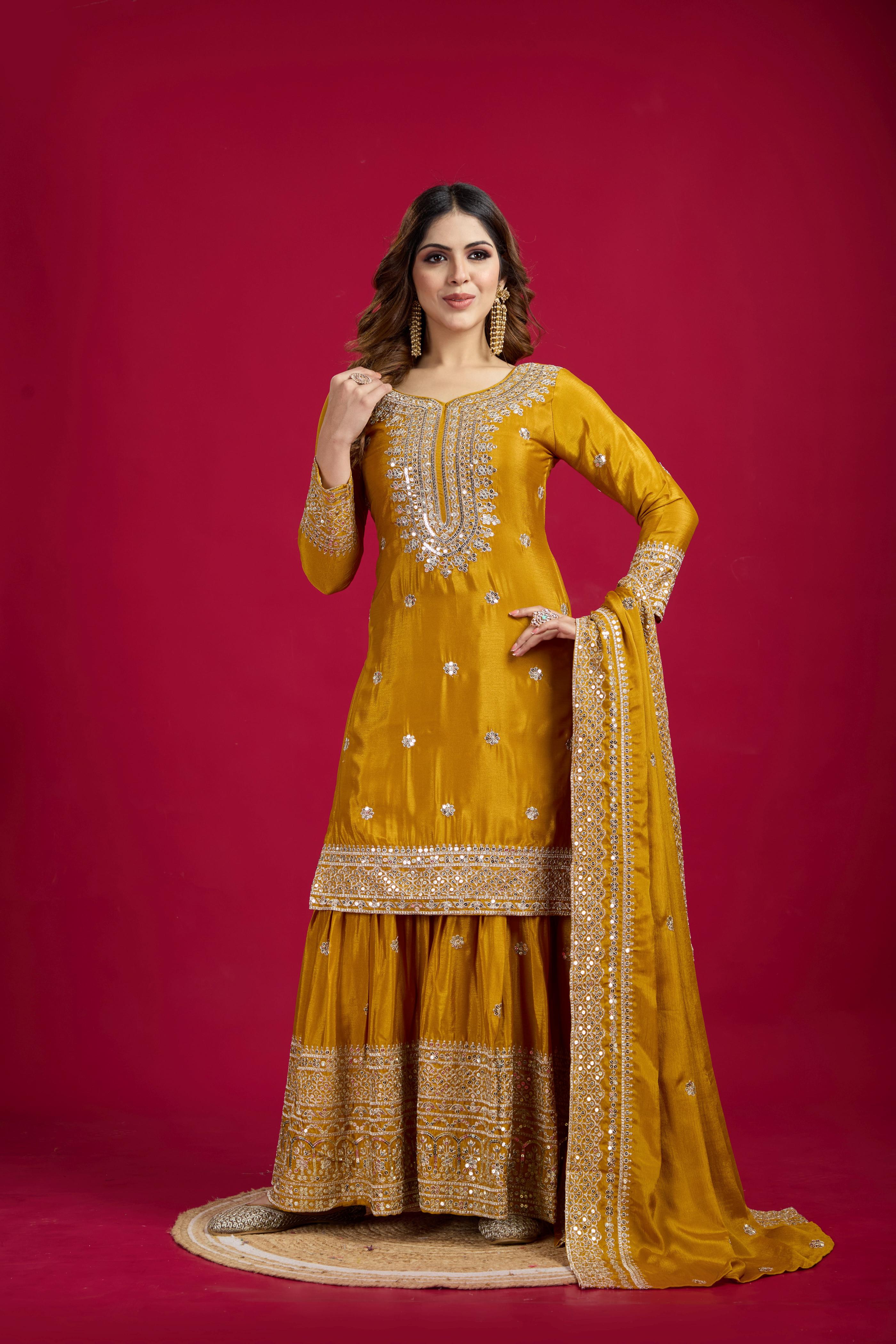 Mustard Sequins work Sharara Suit