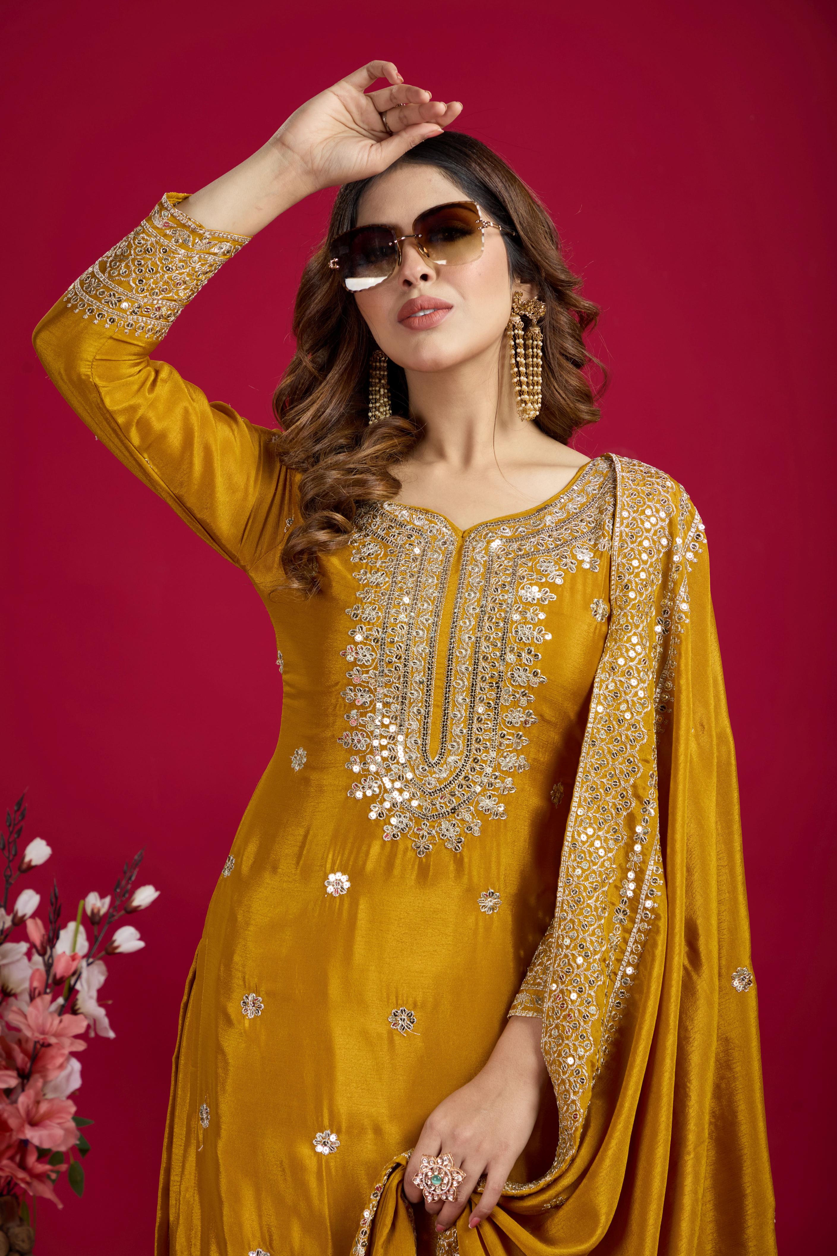 Mustard Sequins work Sharara Suit — alternate view