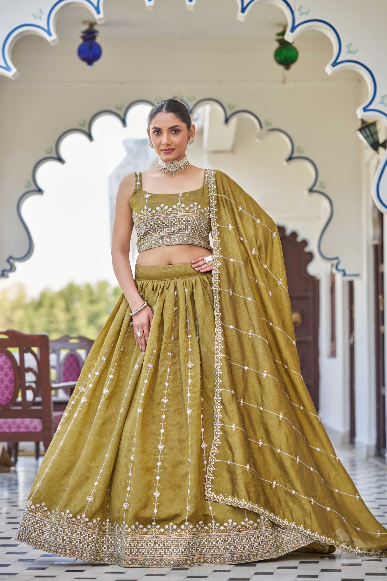 Mustard Sequins Silk Designer Lehenga Choli