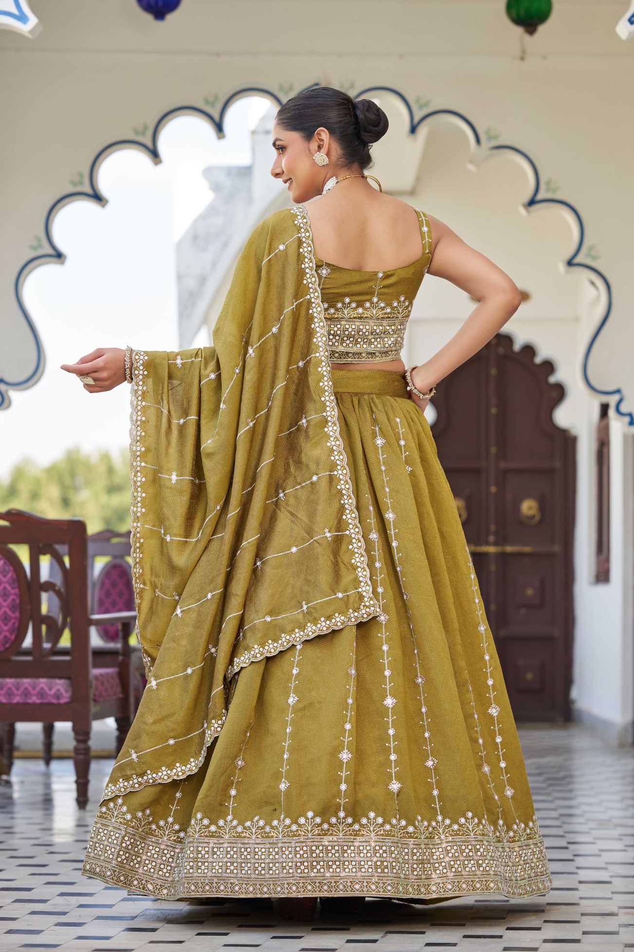 Mustard Sequins Silk Designer Lehenga Choli — alternate view