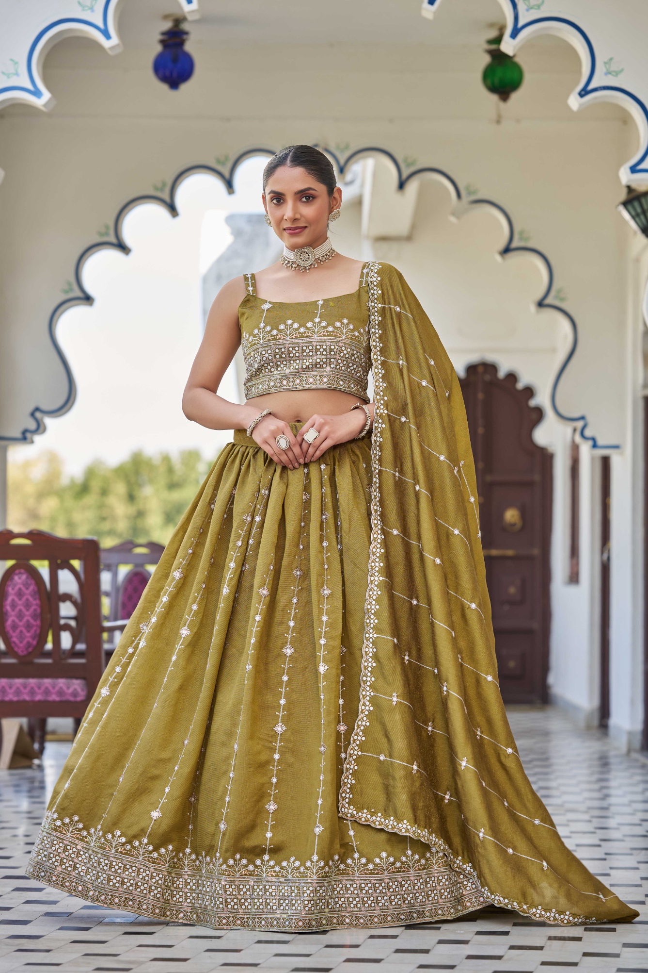 Mustard Sequins Silk Designer Lehenga Choli