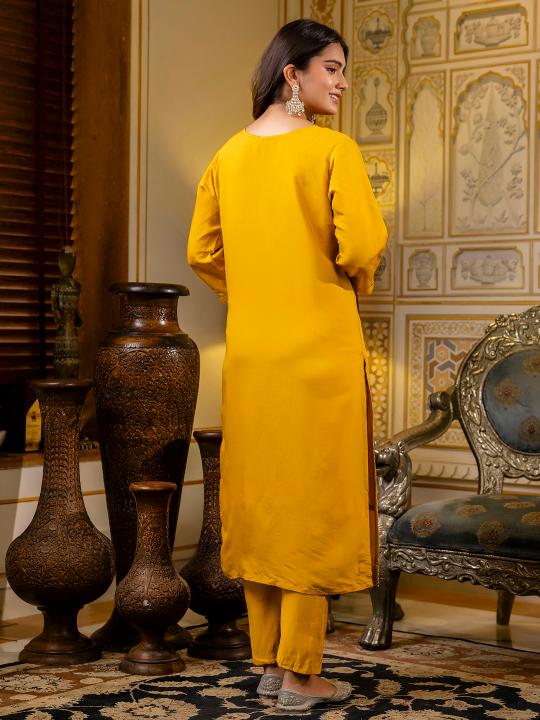 Mustard Silk Blend Readymade Suits — alternate view