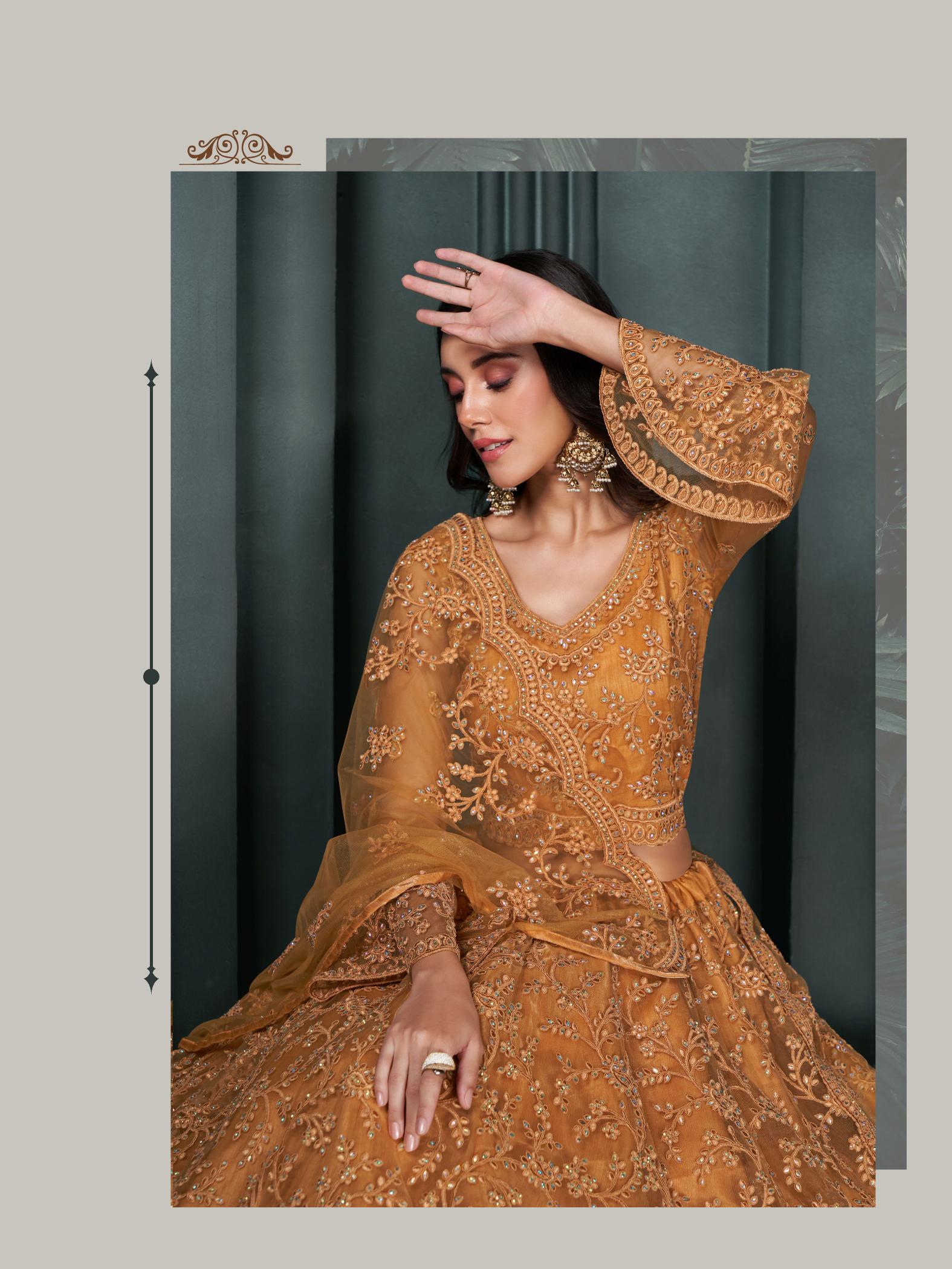 Mustard Soft Net Embroidery Lehenga — alternate view