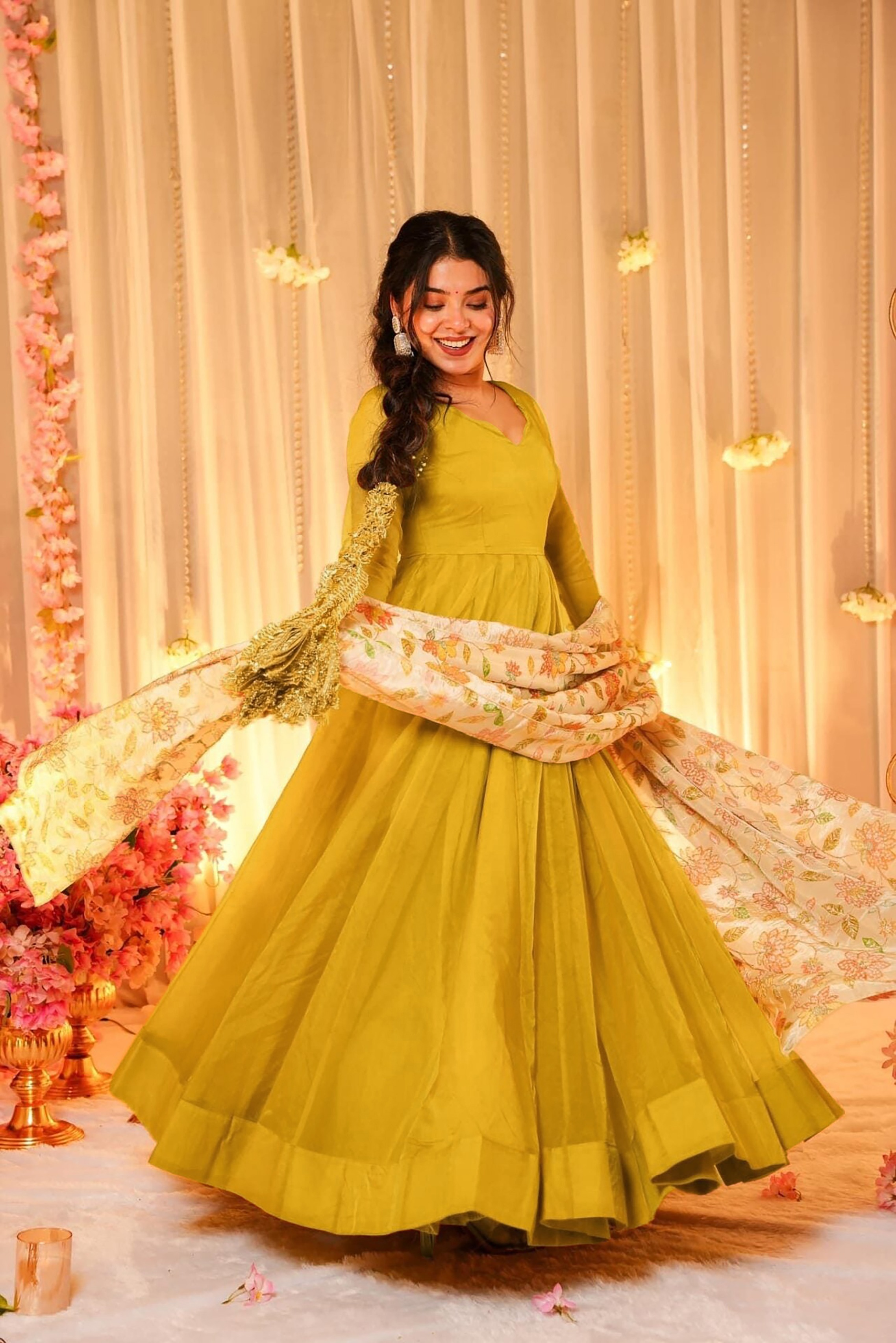 Mustard Soft Silk Readymade Gown — alternate view