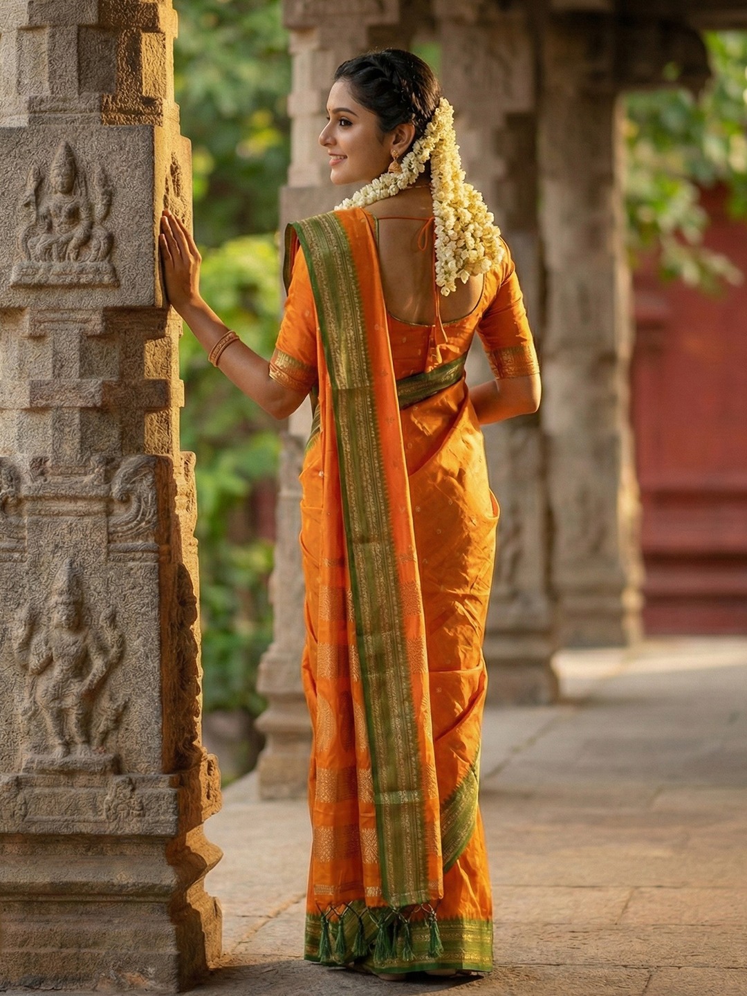 Mustard Soft Silk Zari Woven Saree — alternate view