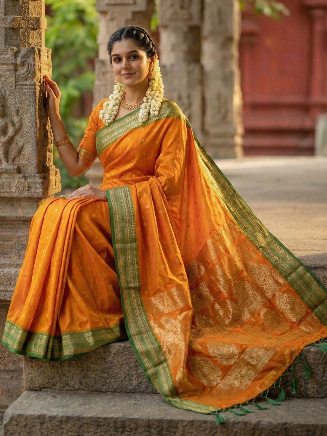 Mustard Soft Silk Zari Woven Saree