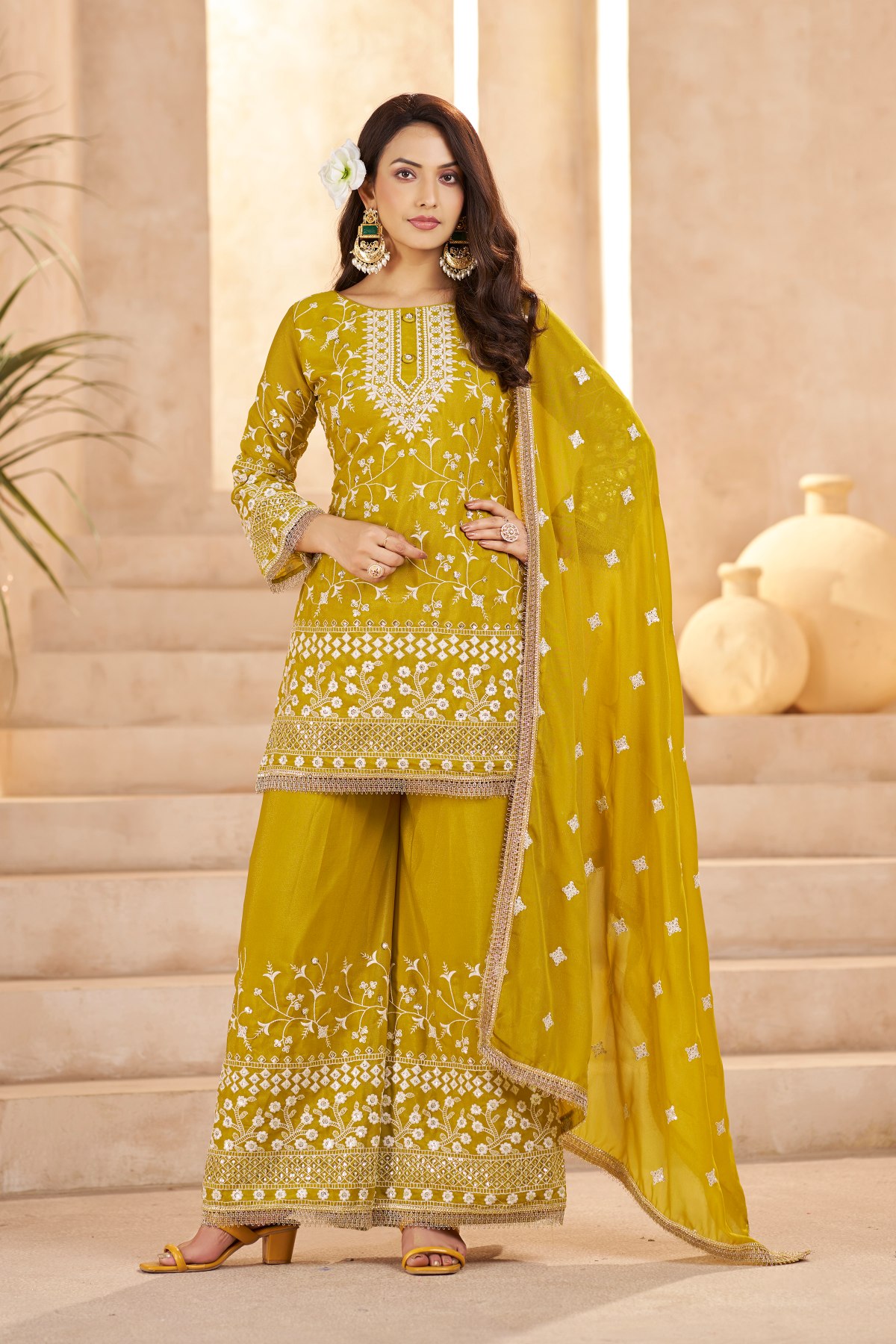 Mustard Star Georgette Palazzo Suit