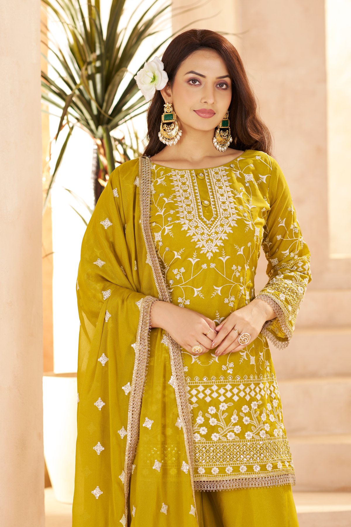 Mustard Star Georgette Palazzo Suit — alternate view