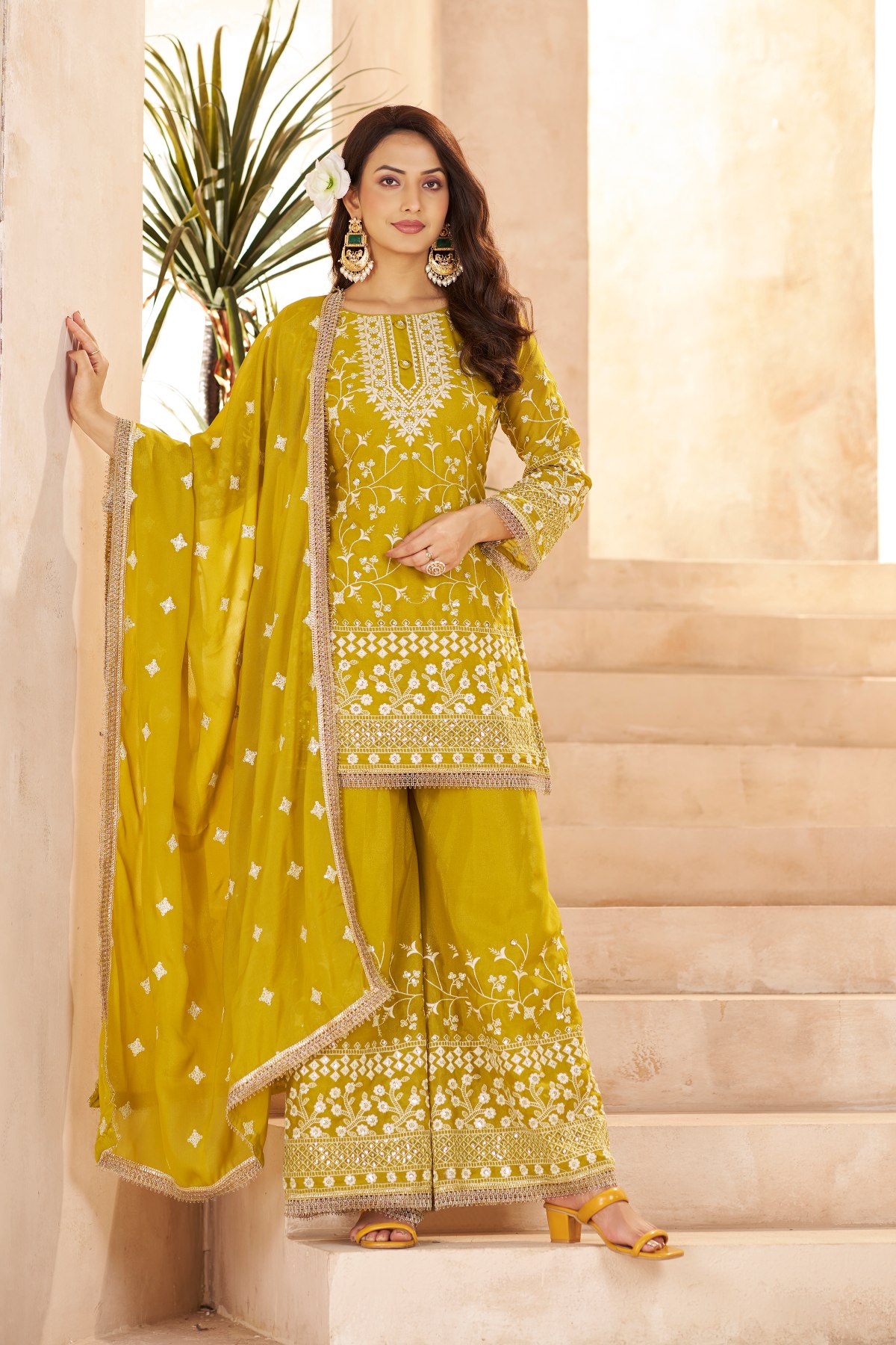 Mustard Star Georgette Palazzo Suit
