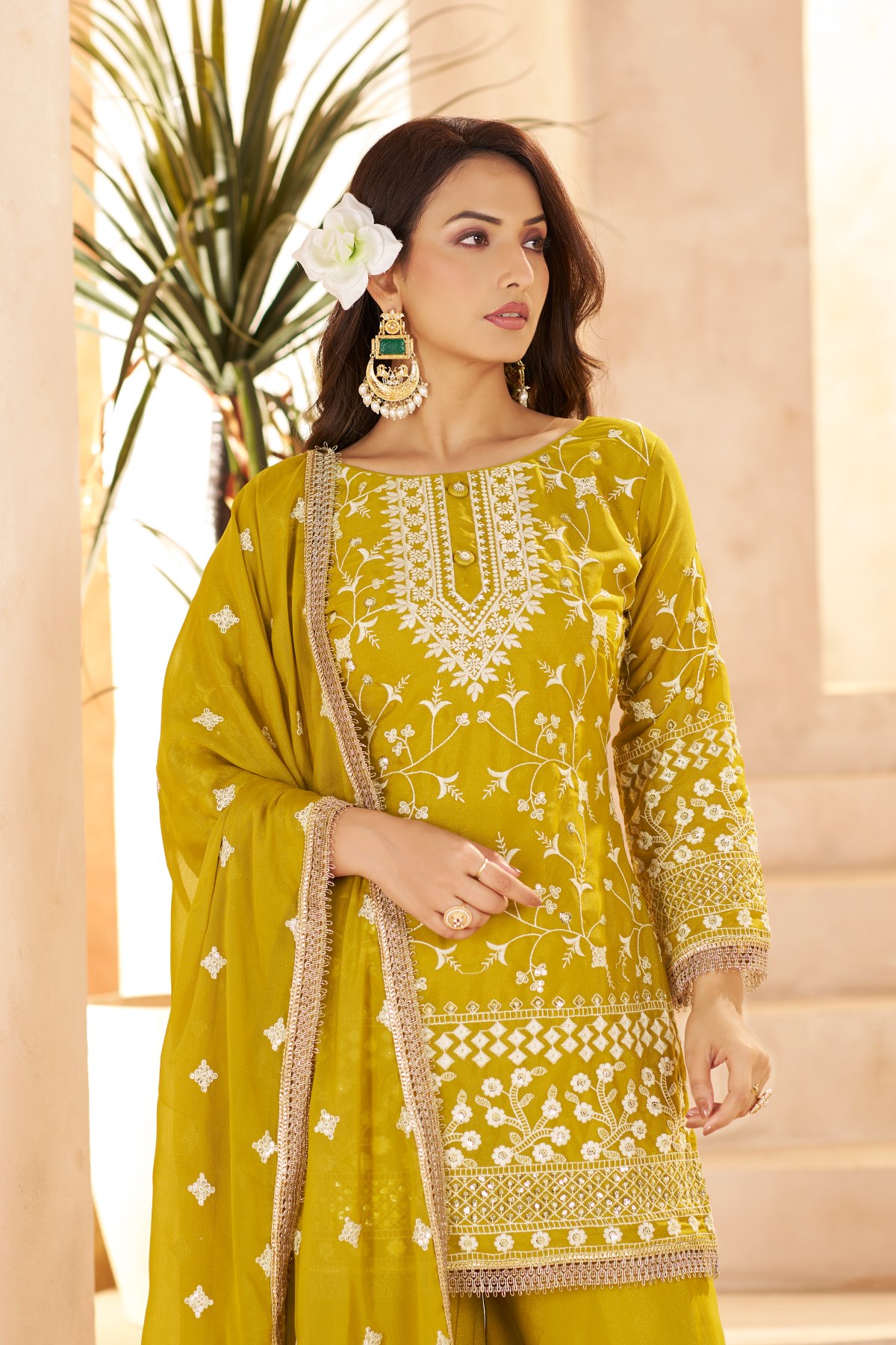 Mustard Star Georgette Palazzo Suit