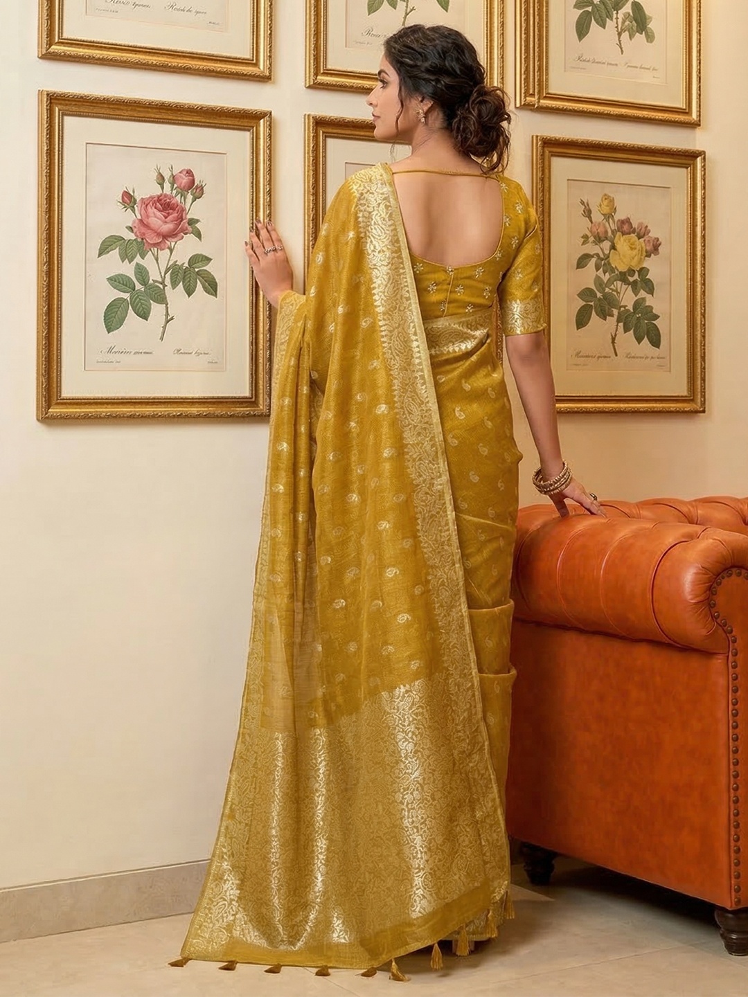 Mustard Tissue Silk Woven Designer Saree — alternate view