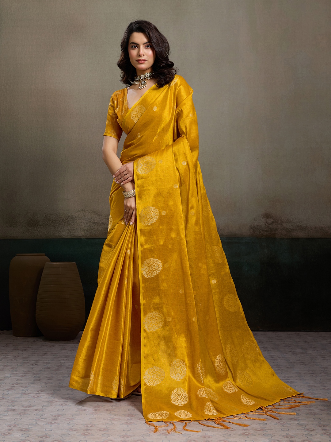Mustard Tissue Silk Woven Designer Saree