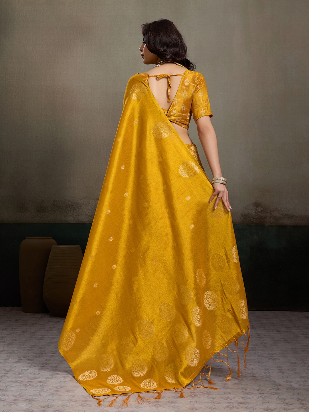 Mustard Tissue Silk Woven Designer Saree — alternate view