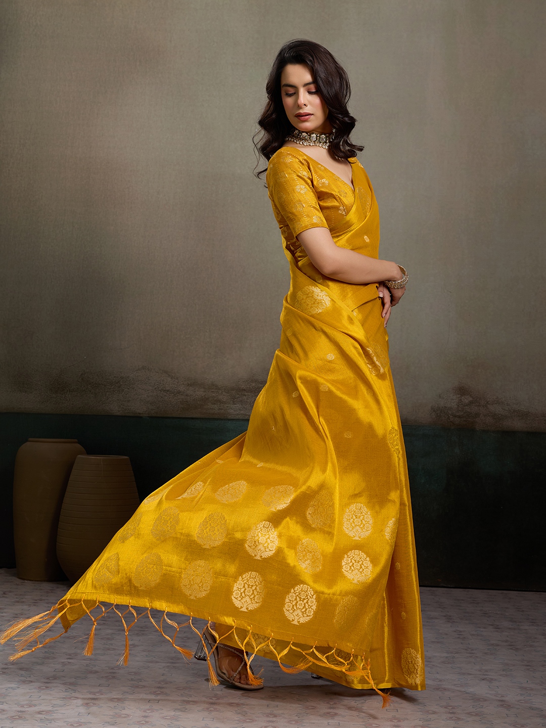 Mustard Tissue Silk Woven Designer Saree