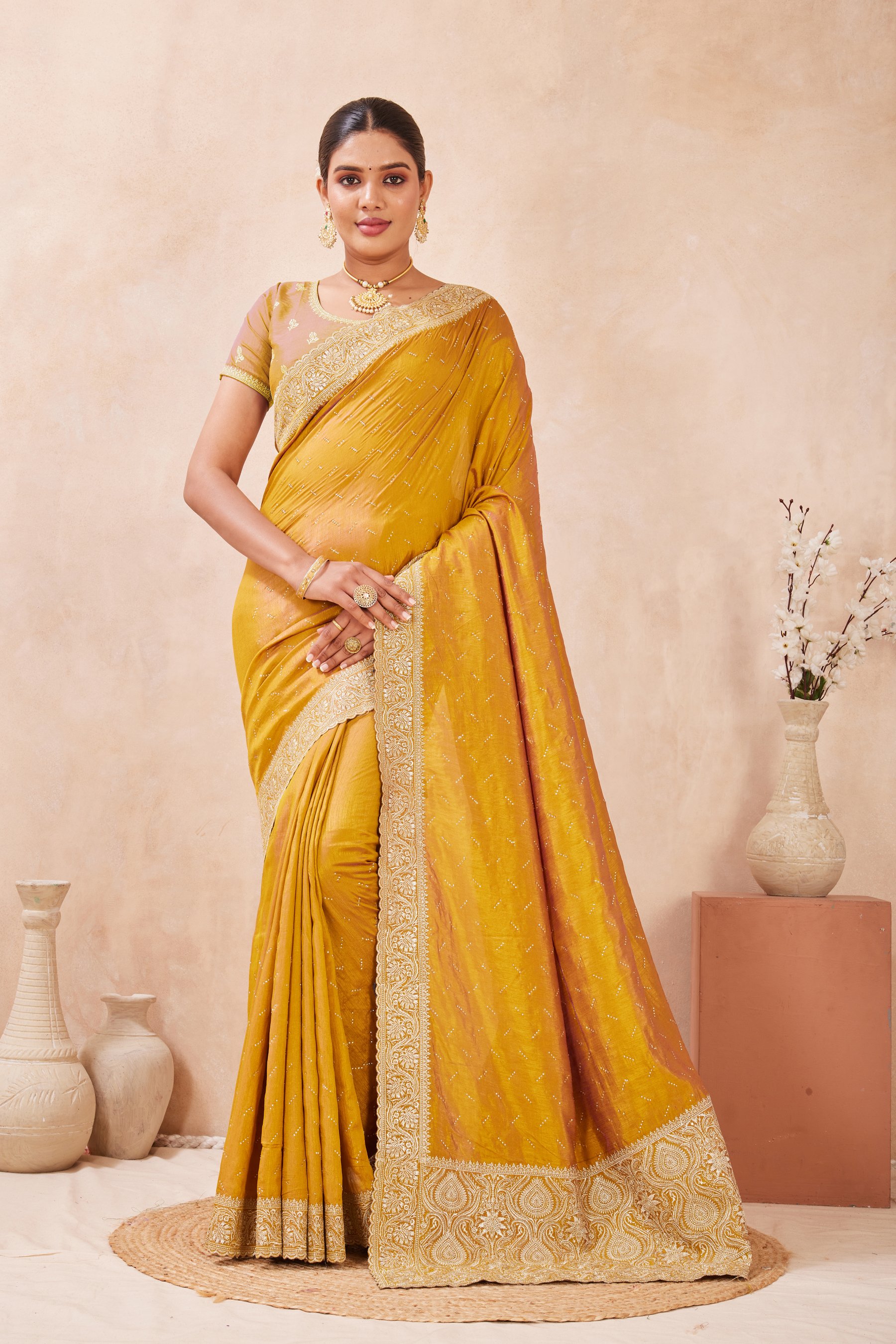 Mustard Tow Ton Silk Saree with Zari Pallu