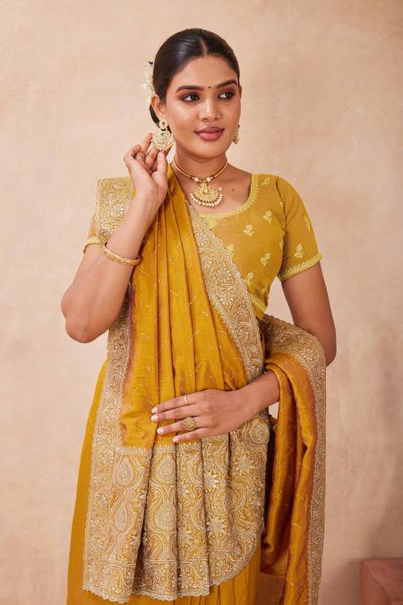 Mustard Tow Ton Silk Saree with Zari Pallu
