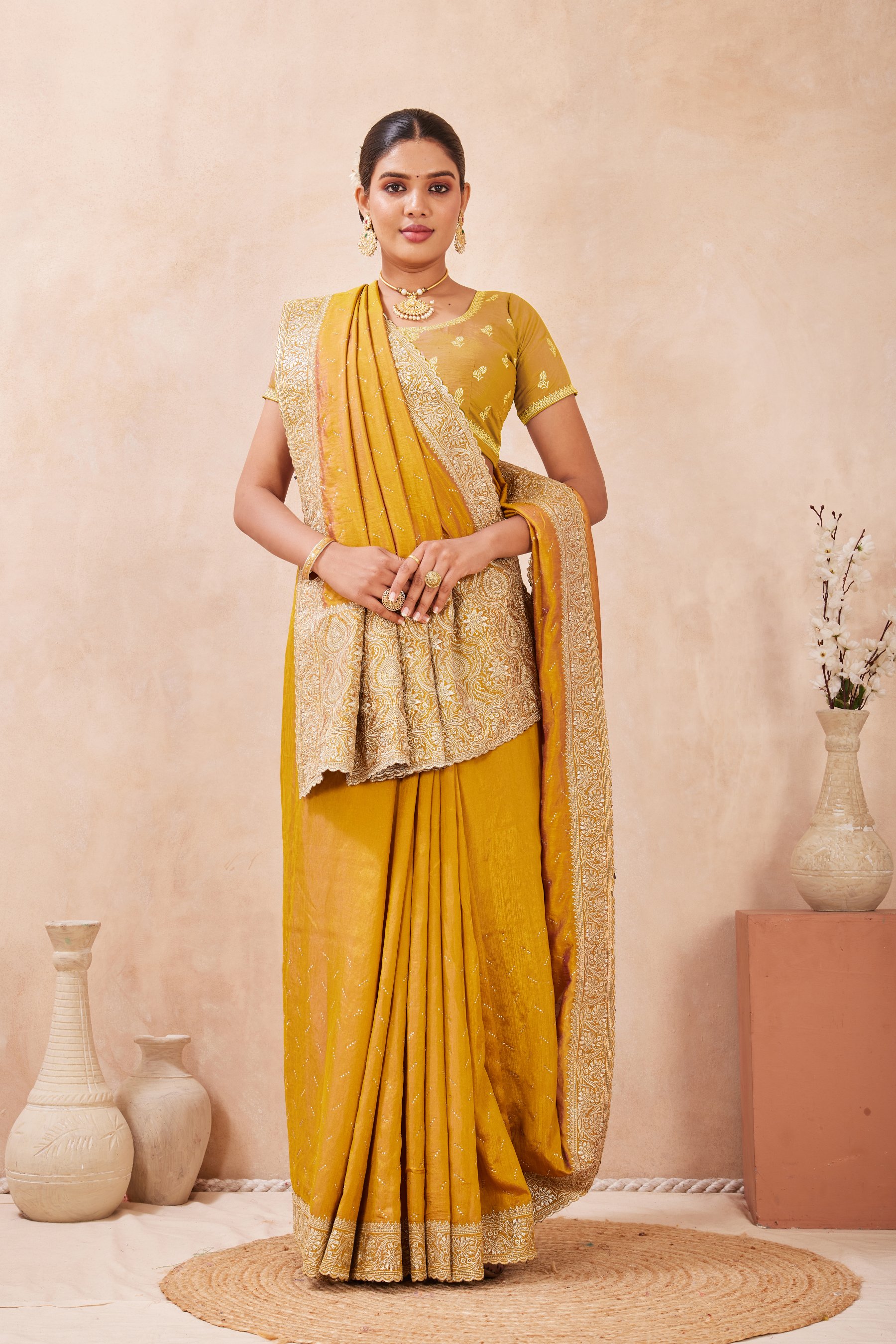 Mustard Tow Ton Silk Saree with Zari Pallu