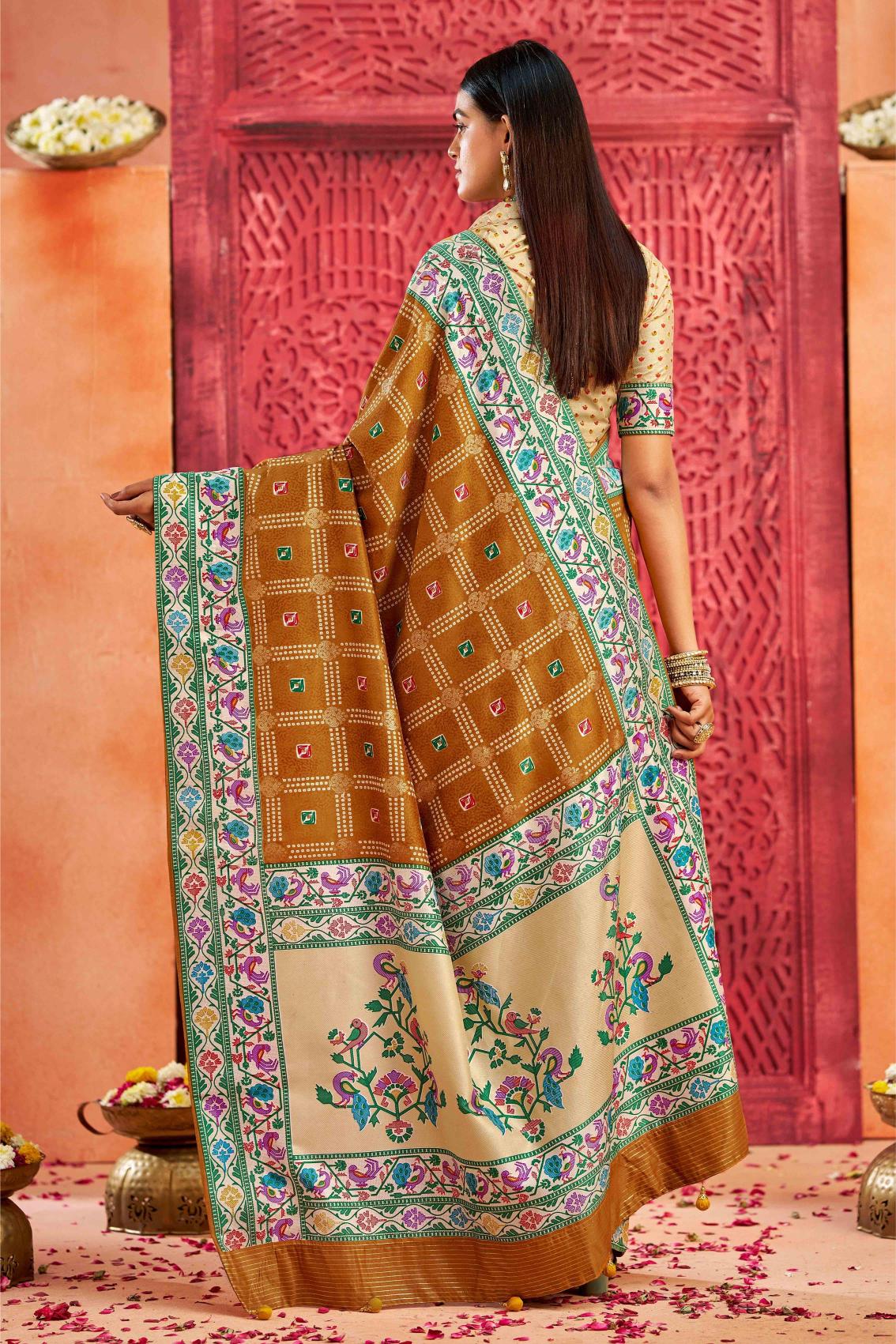 Mustard Velvet Tussar Silk Saree — alternate view