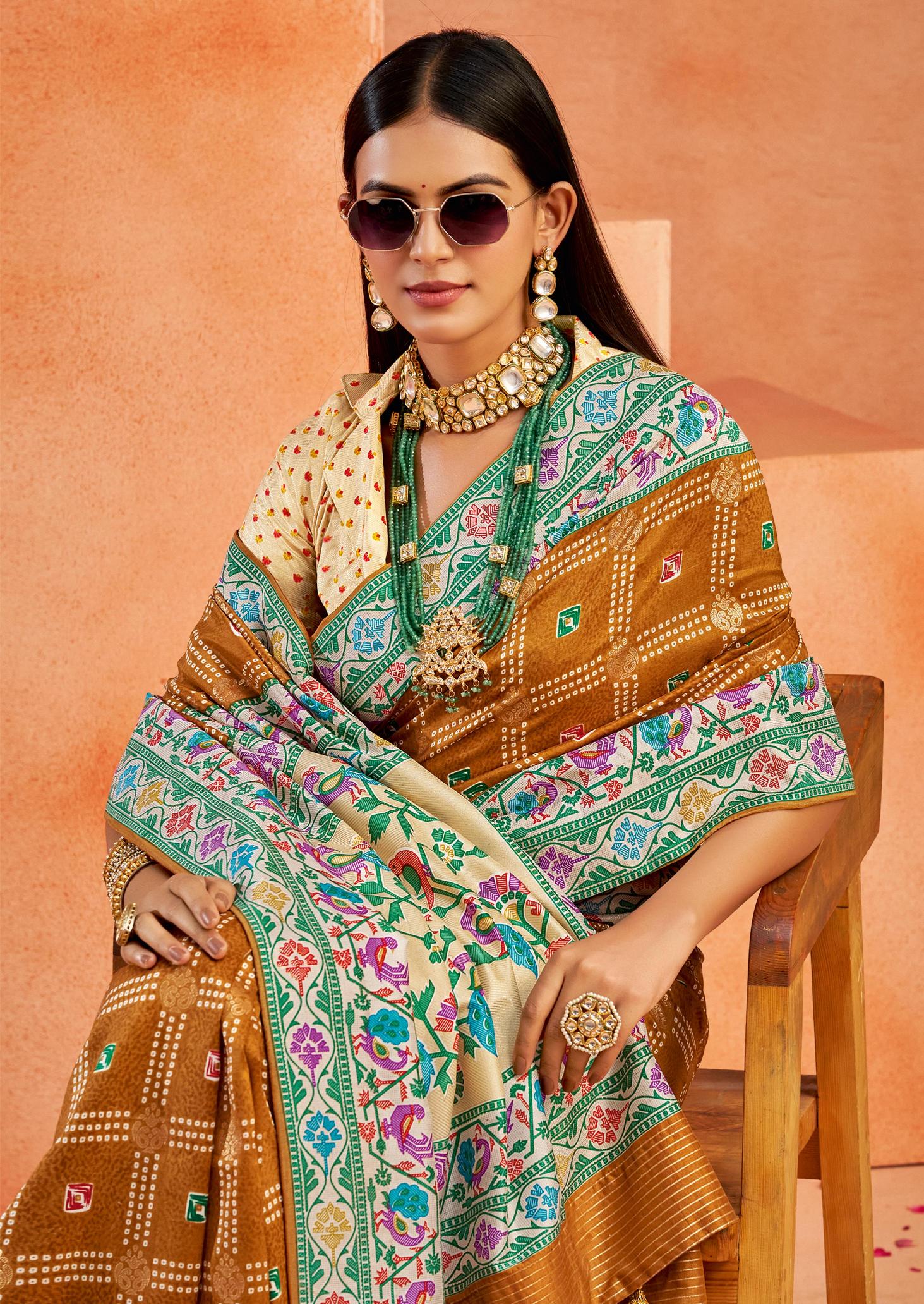 Mustard Velvet Tussar Silk Saree
