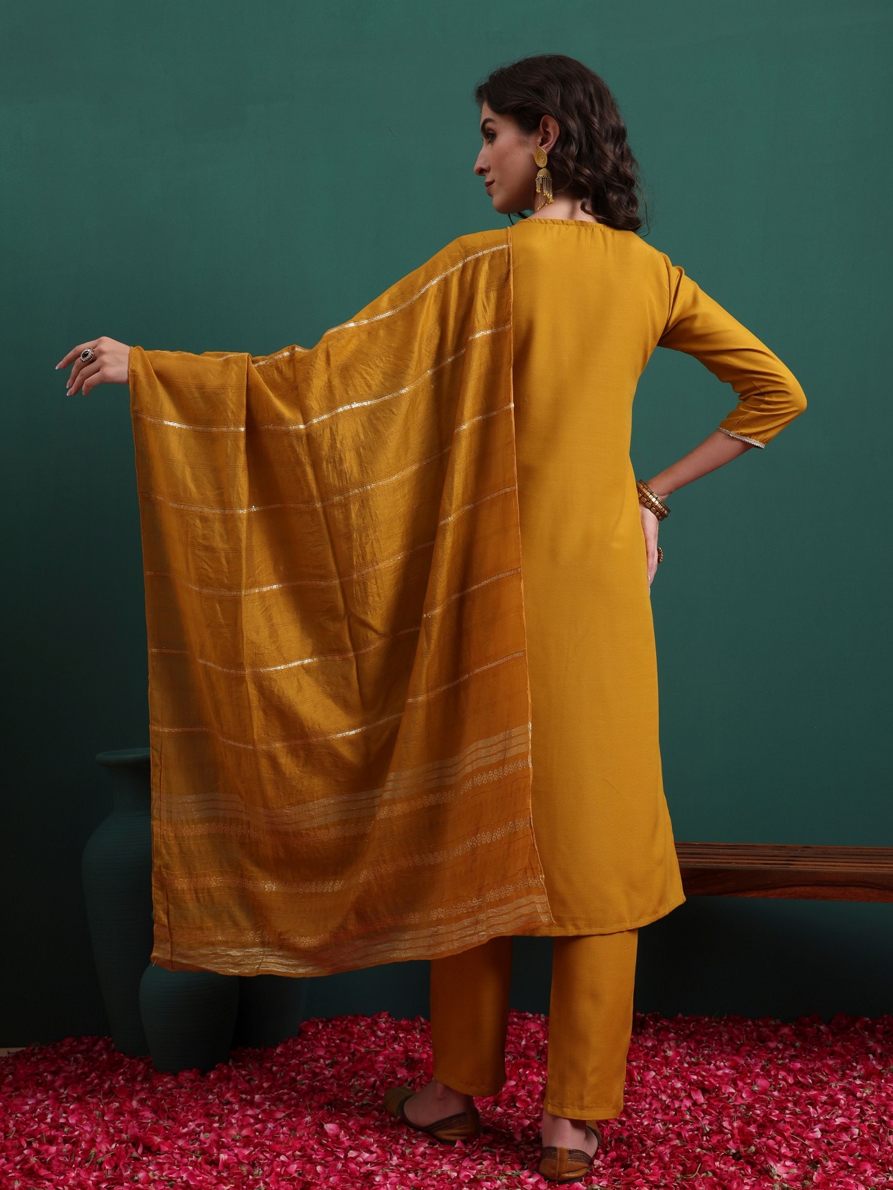 Mustard Viscose Embroidered Readymade Suit — alternate view