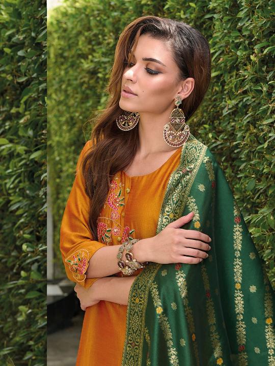 Mustard Viscose Silk Readymade Suit — alternate view