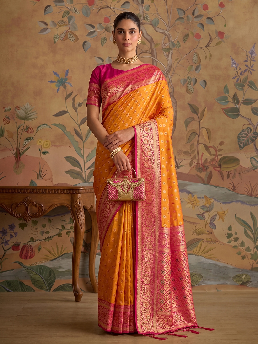 Mustard Woven Zari Designer Silk Saree
