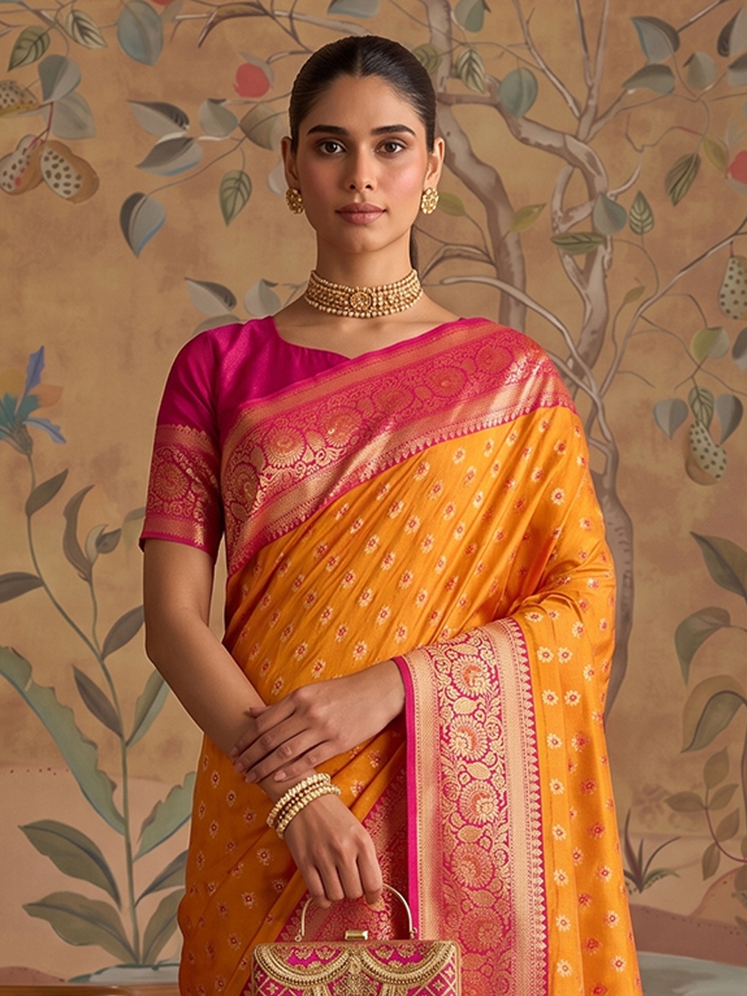Mustard Woven Zari Designer Silk Saree — alternate view