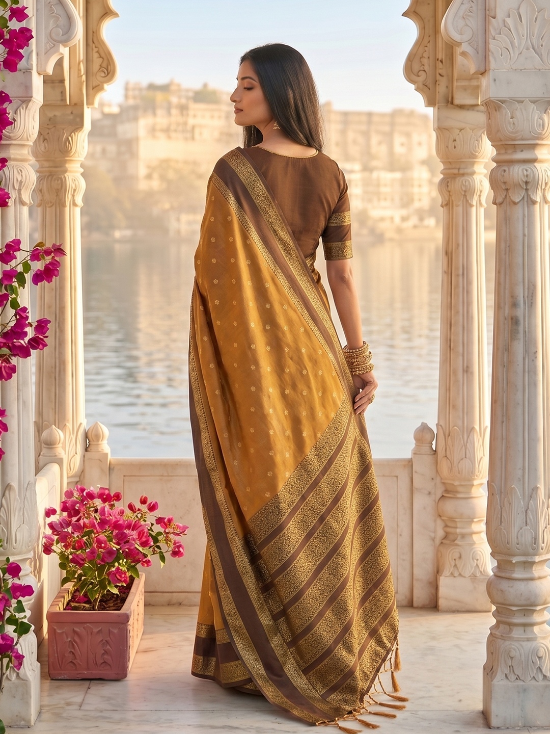 Mustard Woven Zari Silk Blend Saree — alternate view