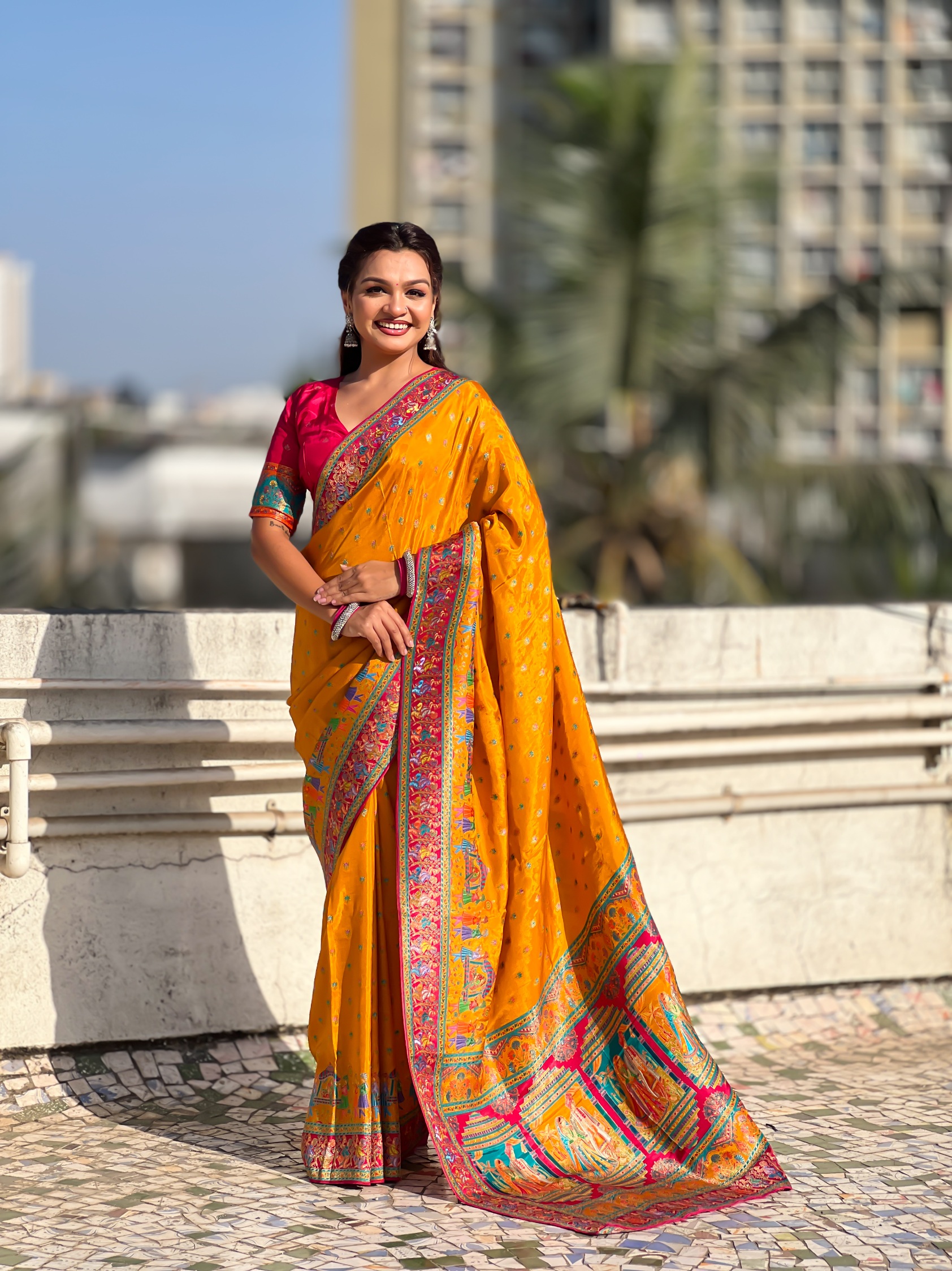 Mustard Woven Zari Viscose Silk Saree