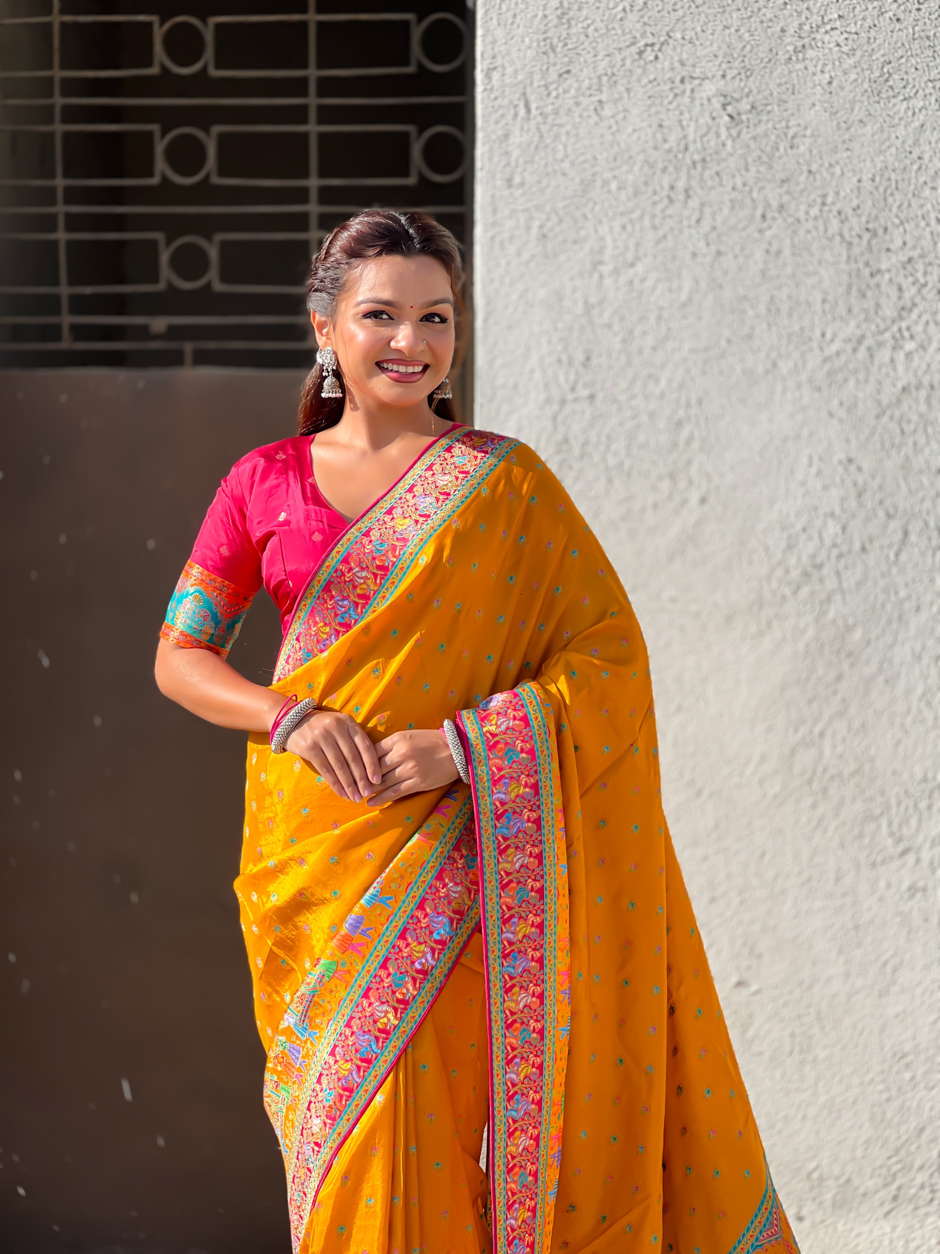 Mustard Woven Zari Viscose Silk Saree