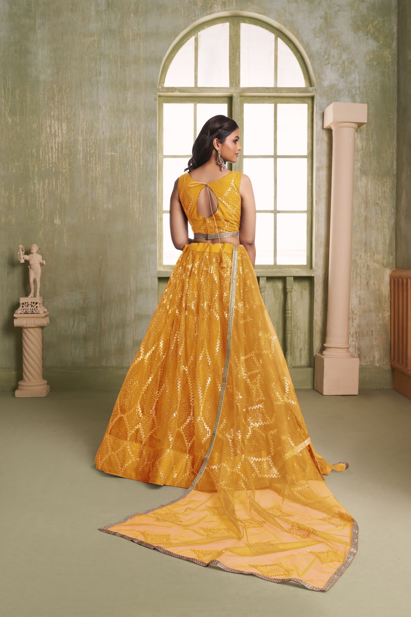 Mustard Yellow Sequins Embroidered Lehenga Choli — alternate view