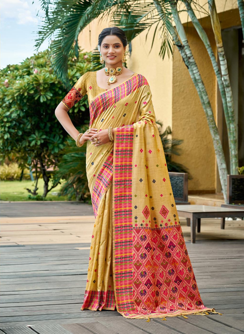 Mustard Yellow Woven Designer Assam Silk Saree