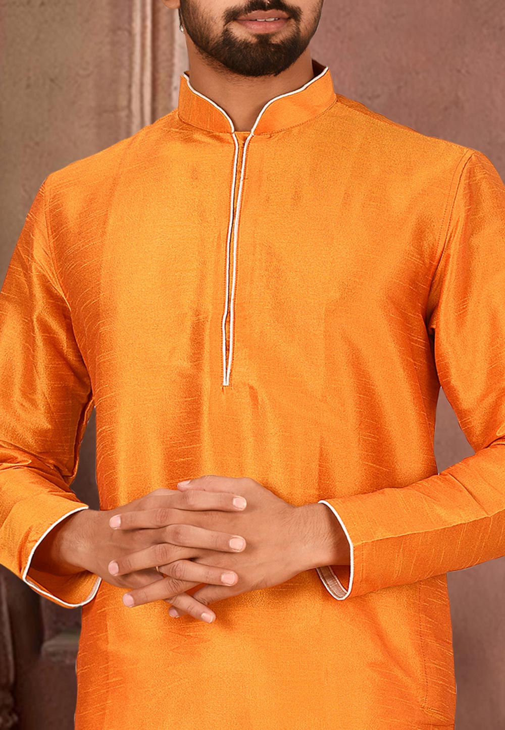Musterd Solid Art Silk Kurta Dhoti Set
