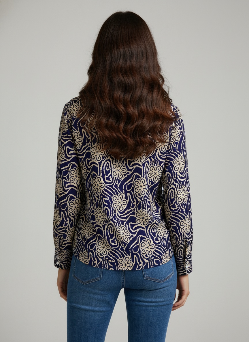 Navy Blue Abstract Printed Crepe Casual Shirt — alternate view