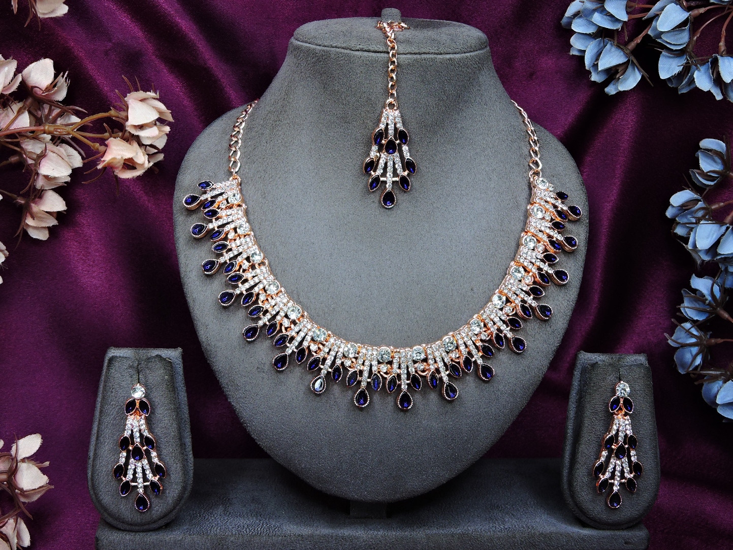 Navy Blue Alloy Necklace Set