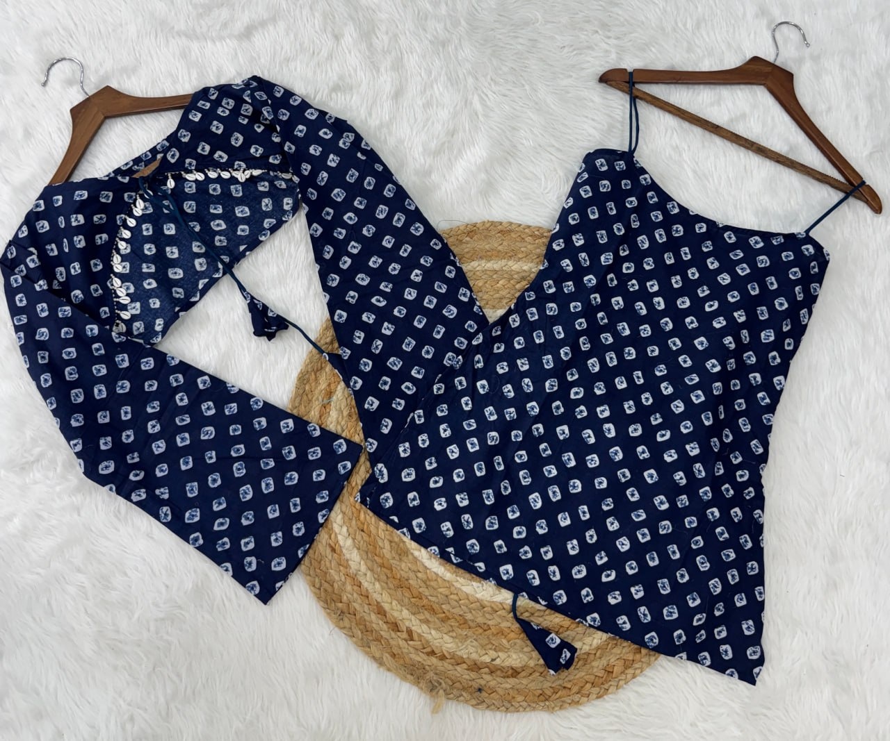 Navy Blue Bandhani Printed Cotton Short Top Bottom Set — alternate view