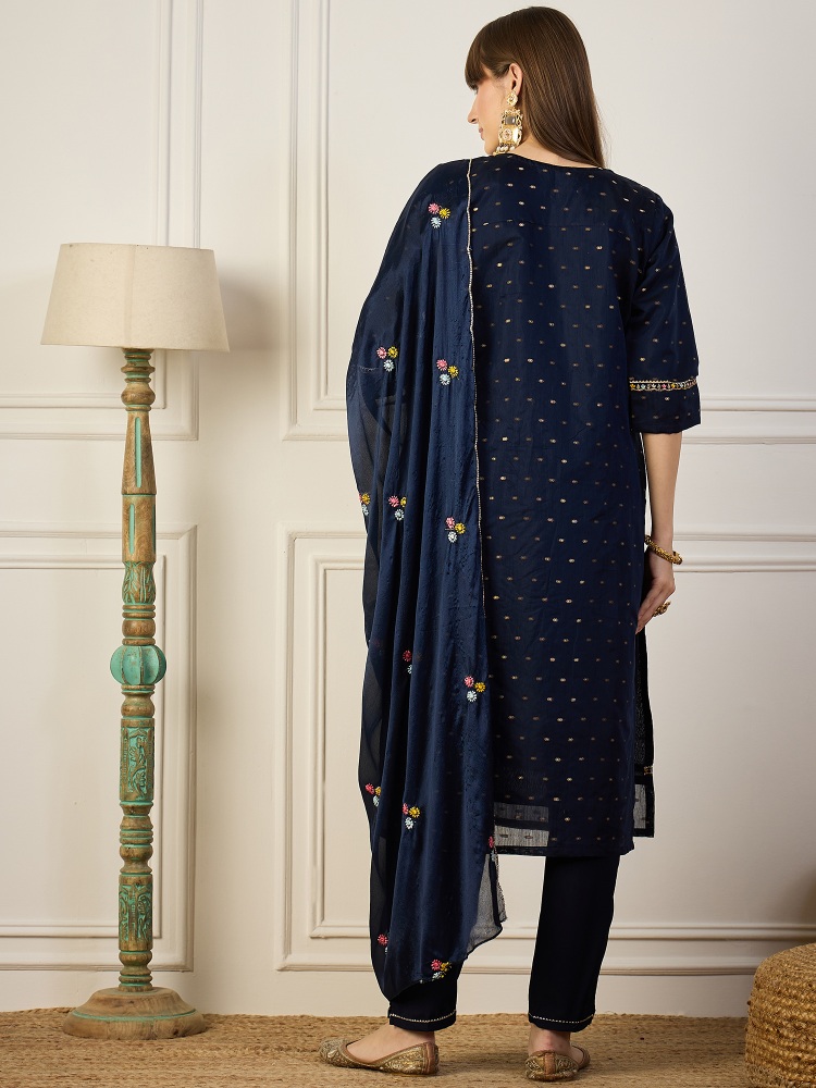 Navy Blue Beads Embroidered Chanderi Silk Salwar Suit — alternate view