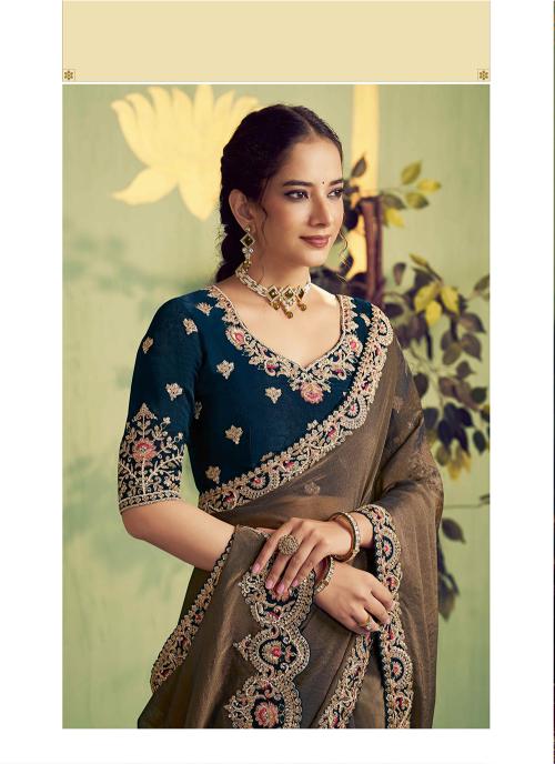 Navy Blue Blue Zari Organza Satin Saree — alternate view