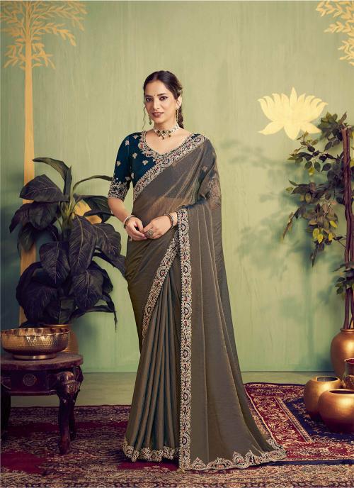 Navy Blue Blue Zari Organza Satin Saree