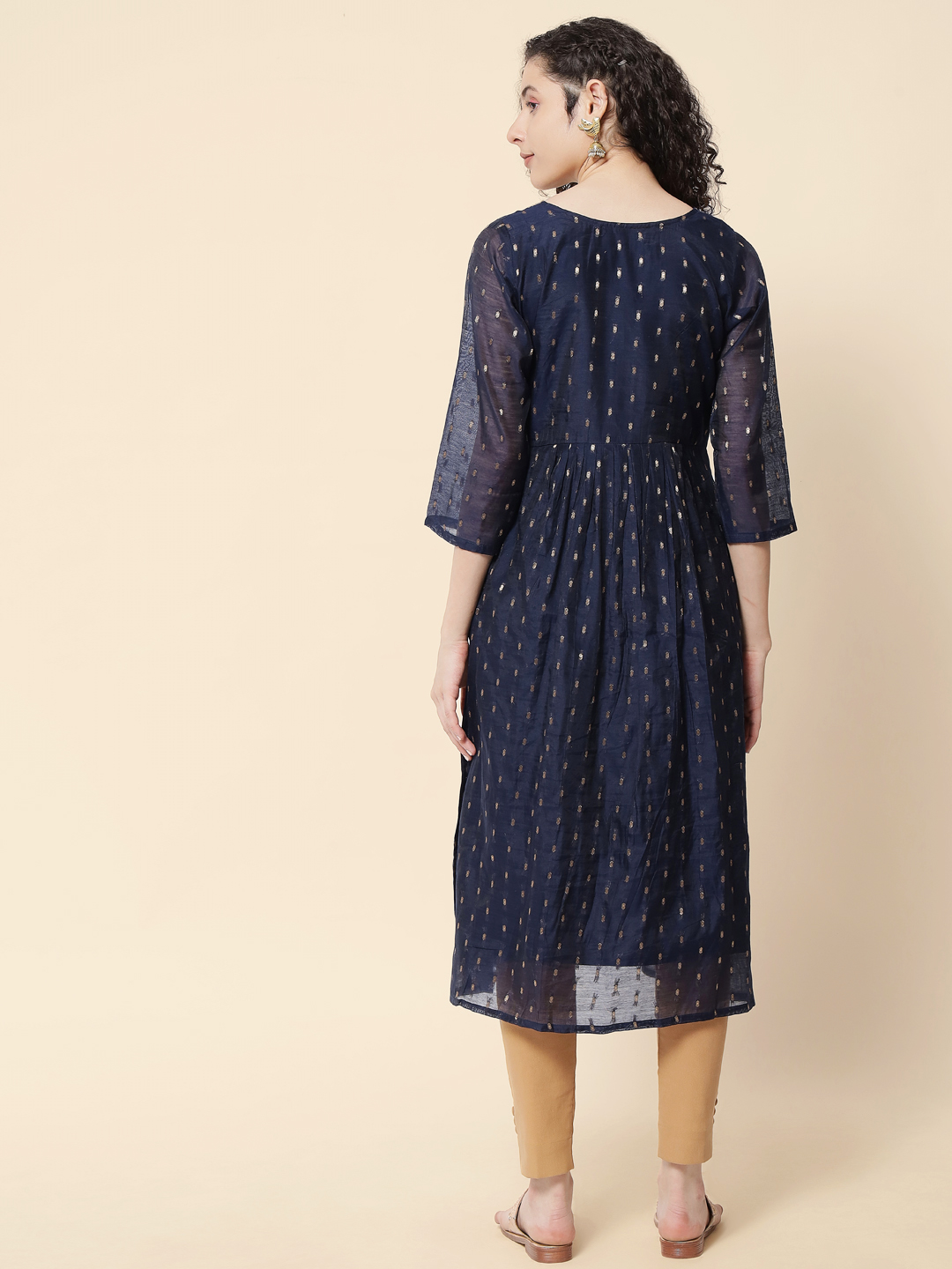 Navy Blue Chanderi Modal Embroidered Kurti — alternate view