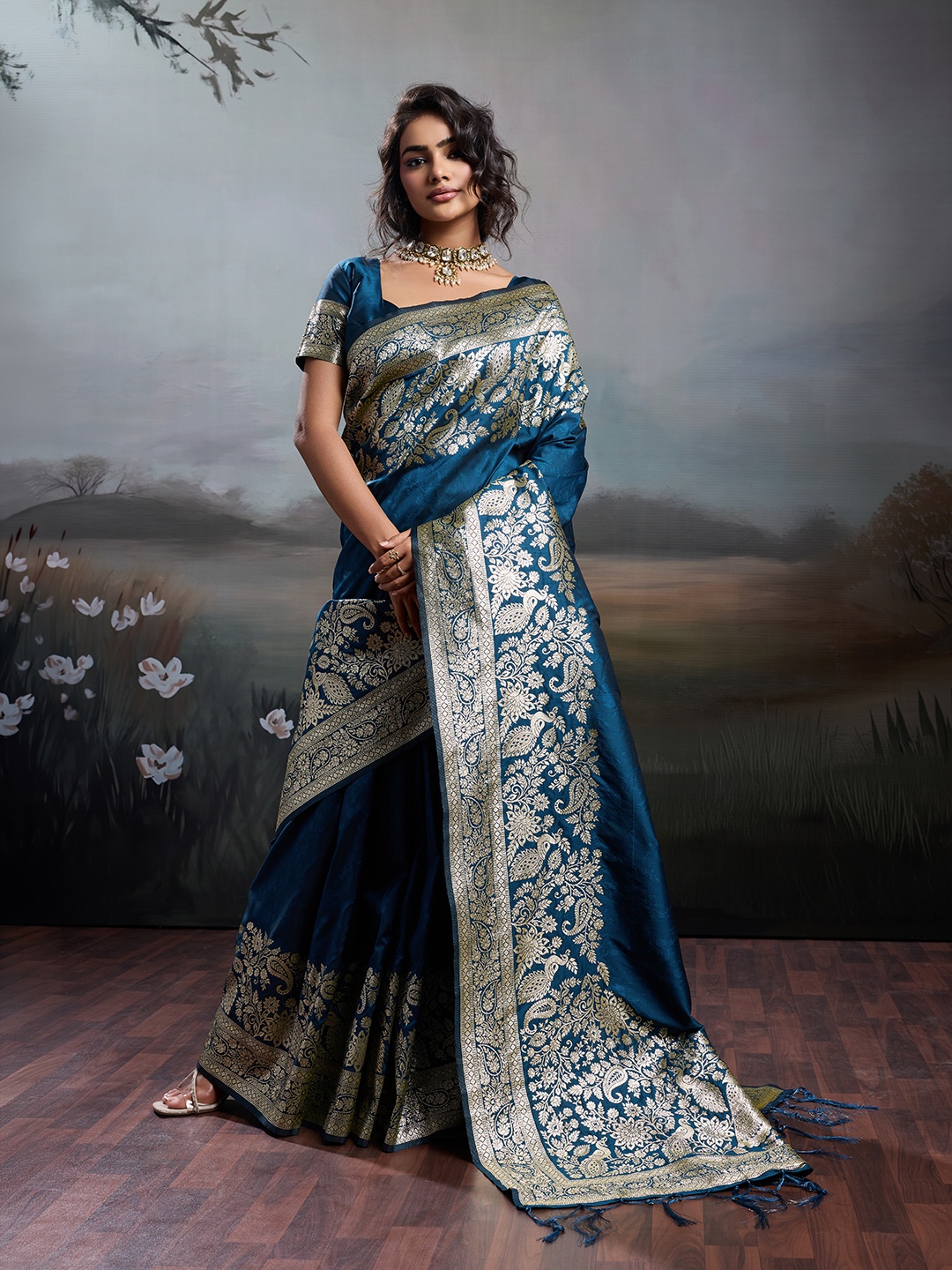 Navy Blue Classic Jacquard Saree