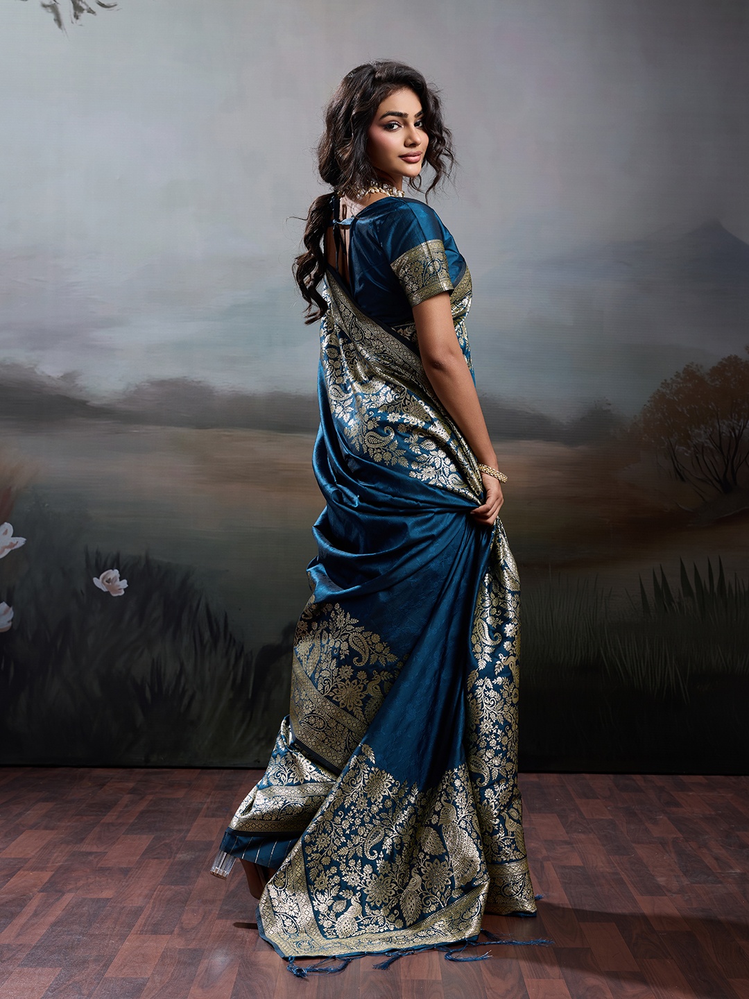 Navy Blue Classic Jacquard Saree — alternate view