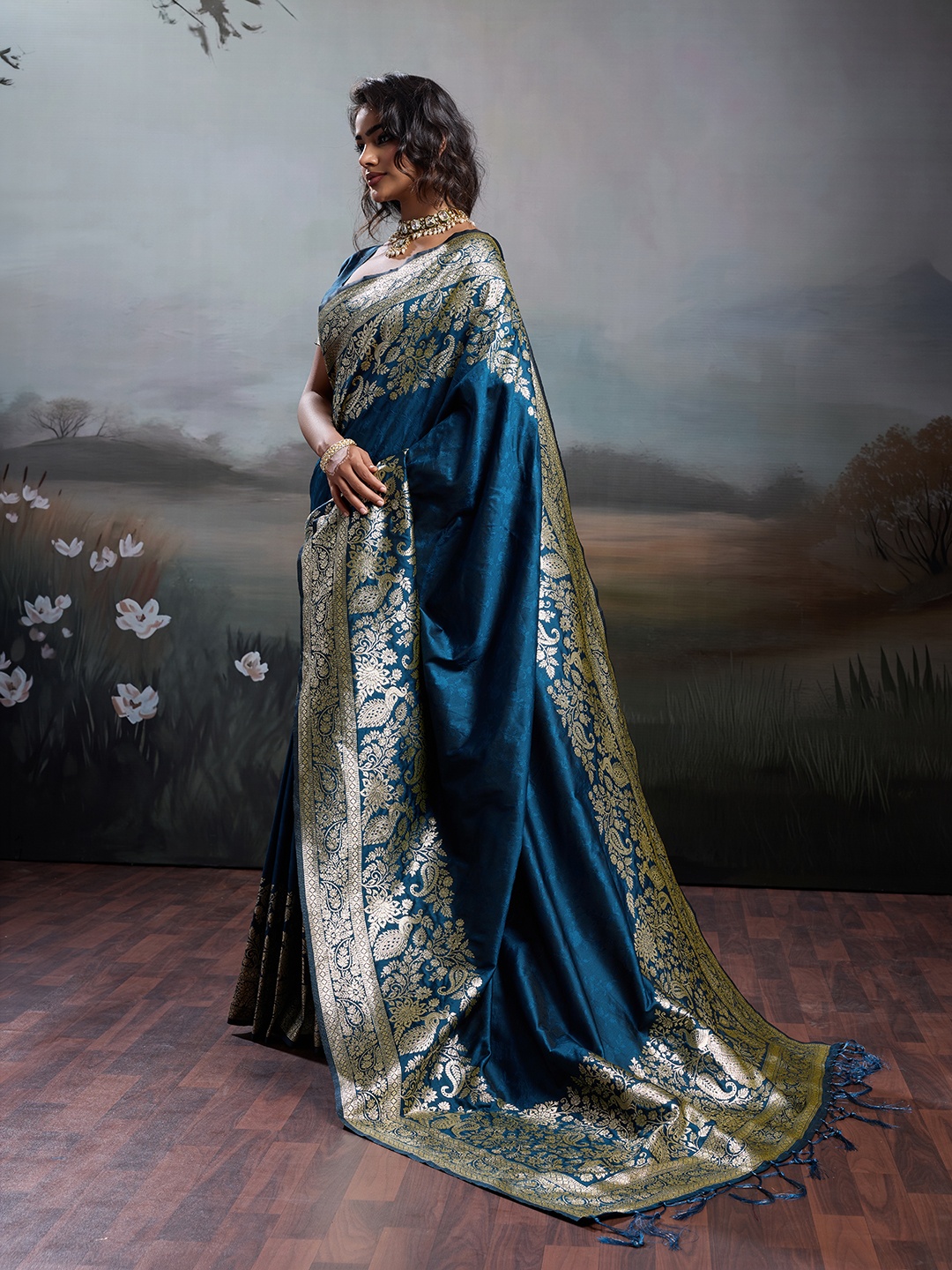 Navy Blue Classic Jacquard Saree