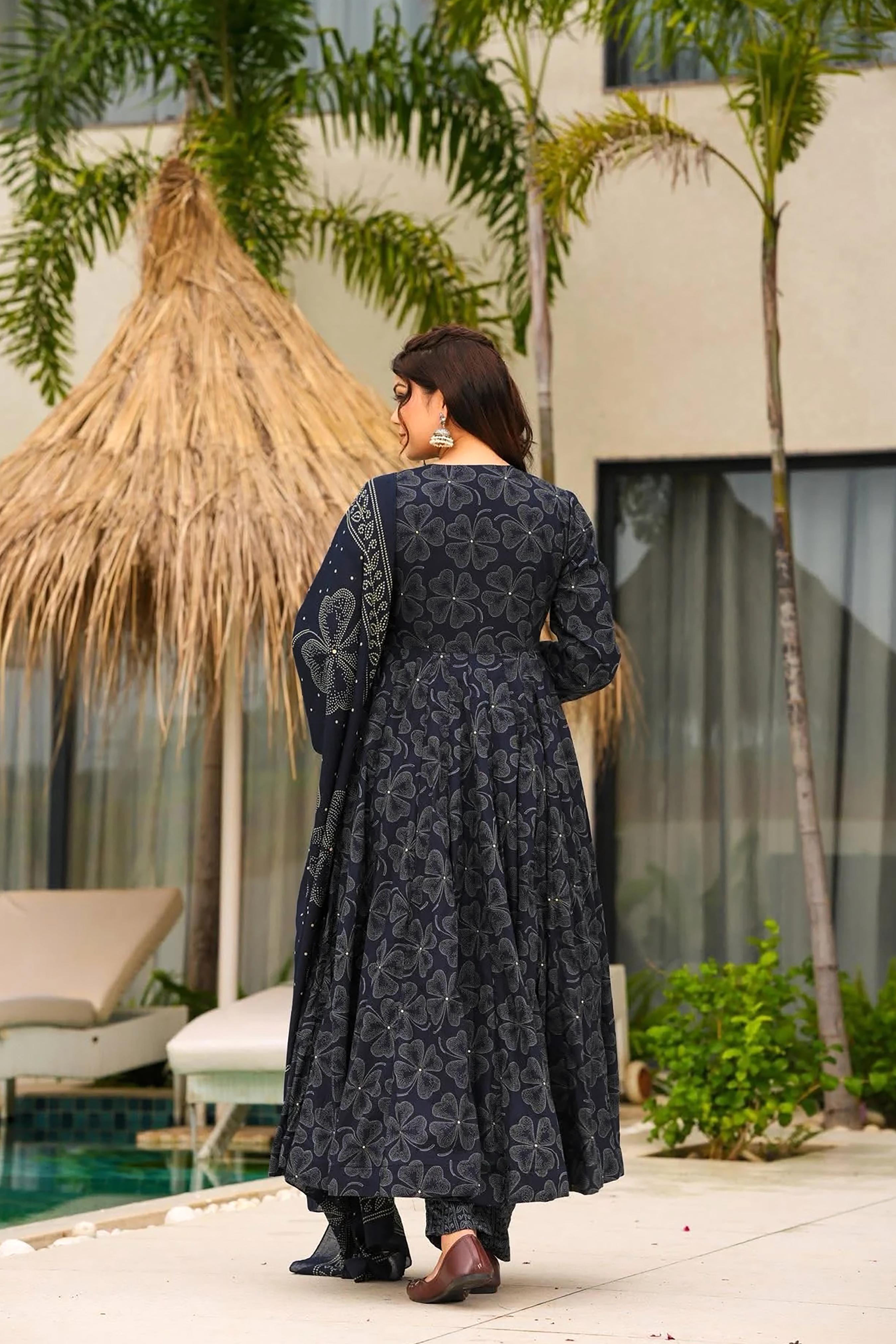 Navy Blue Digital Printed Muslin Palazzo Suit — alternate view