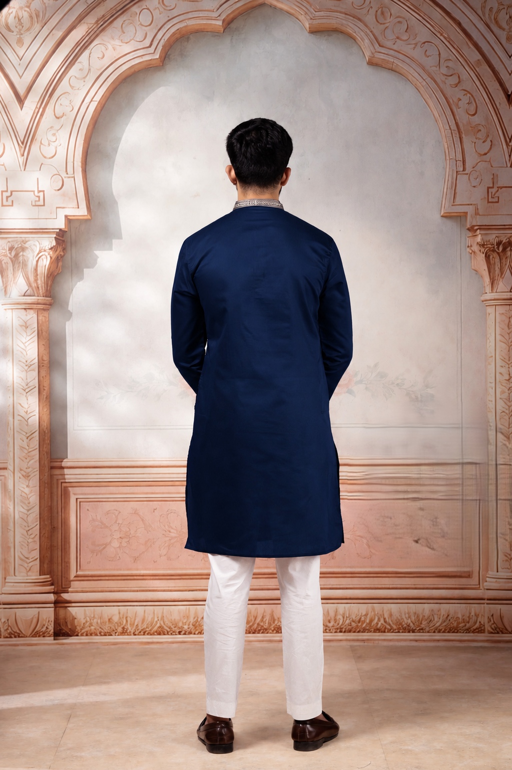 Navy Blue Embroidered Cotton Kurta Pyjama — alternate view