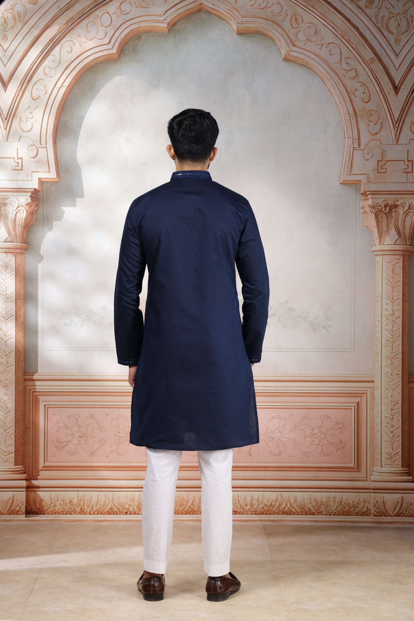 Navy Blue Embroidered Cotton Kurta Pyjama — alternate view