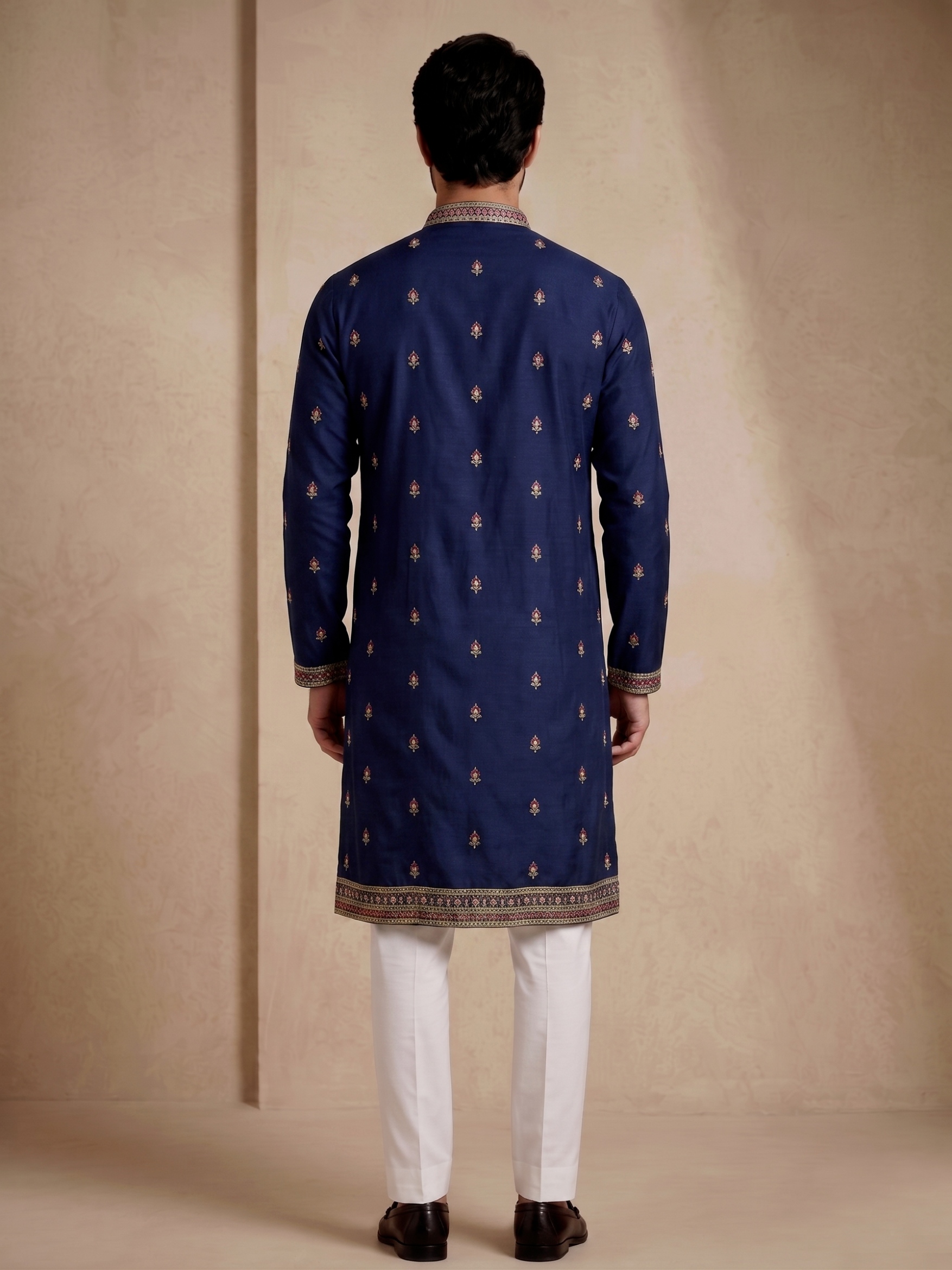 Navy Blue Embroidered Greek Satin Kurta Trouser — alternate view