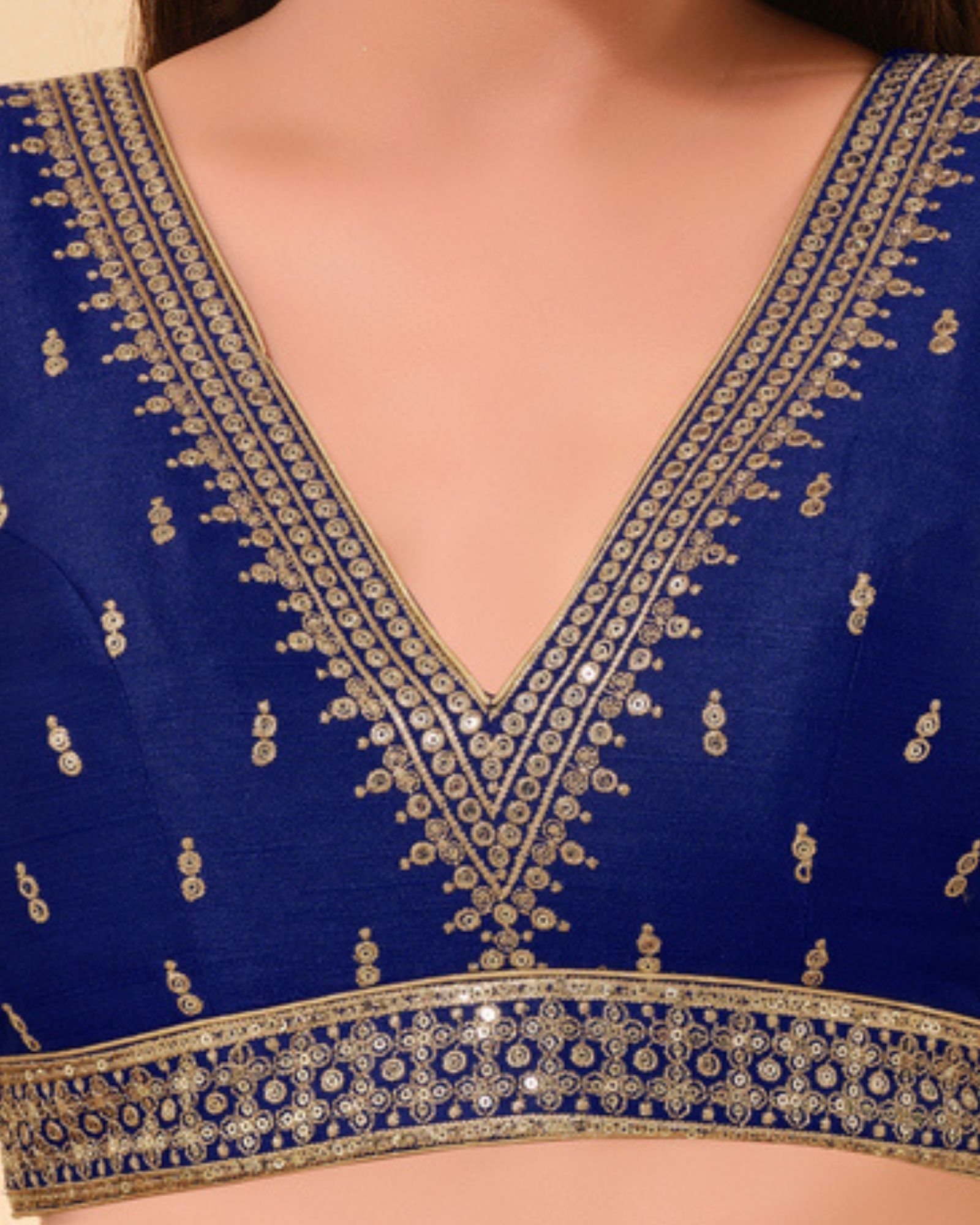 Navy Blue Embroidered Mulbury Silk Blouse