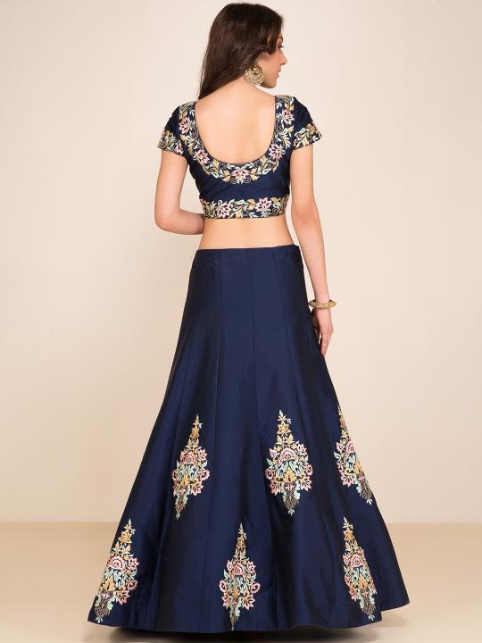Navy Blue Embroidered Silk Lehenga — alternate view