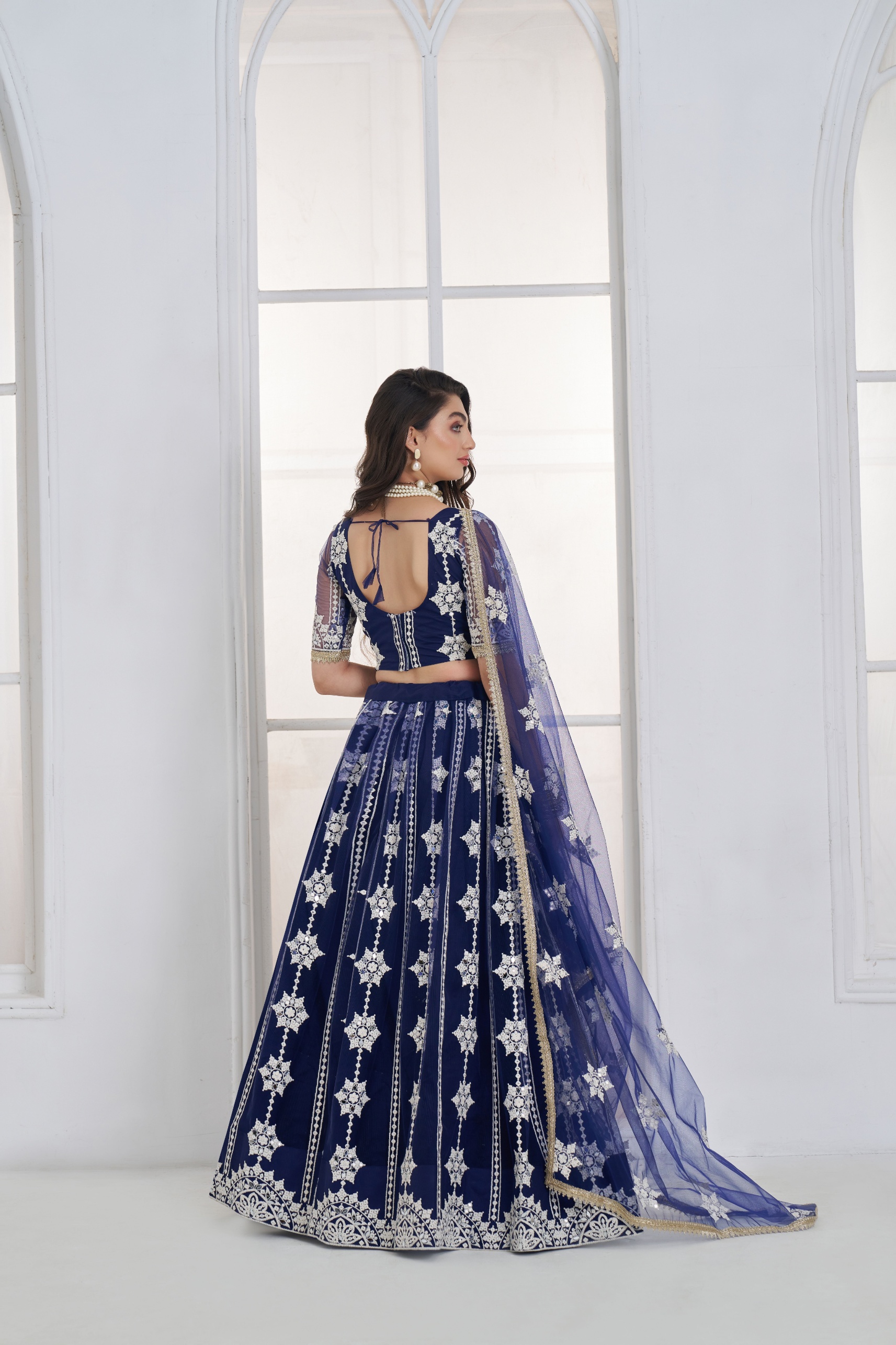 Navy Blue Floral Sequins Butterfly Net Lehenga Choli — alternate view